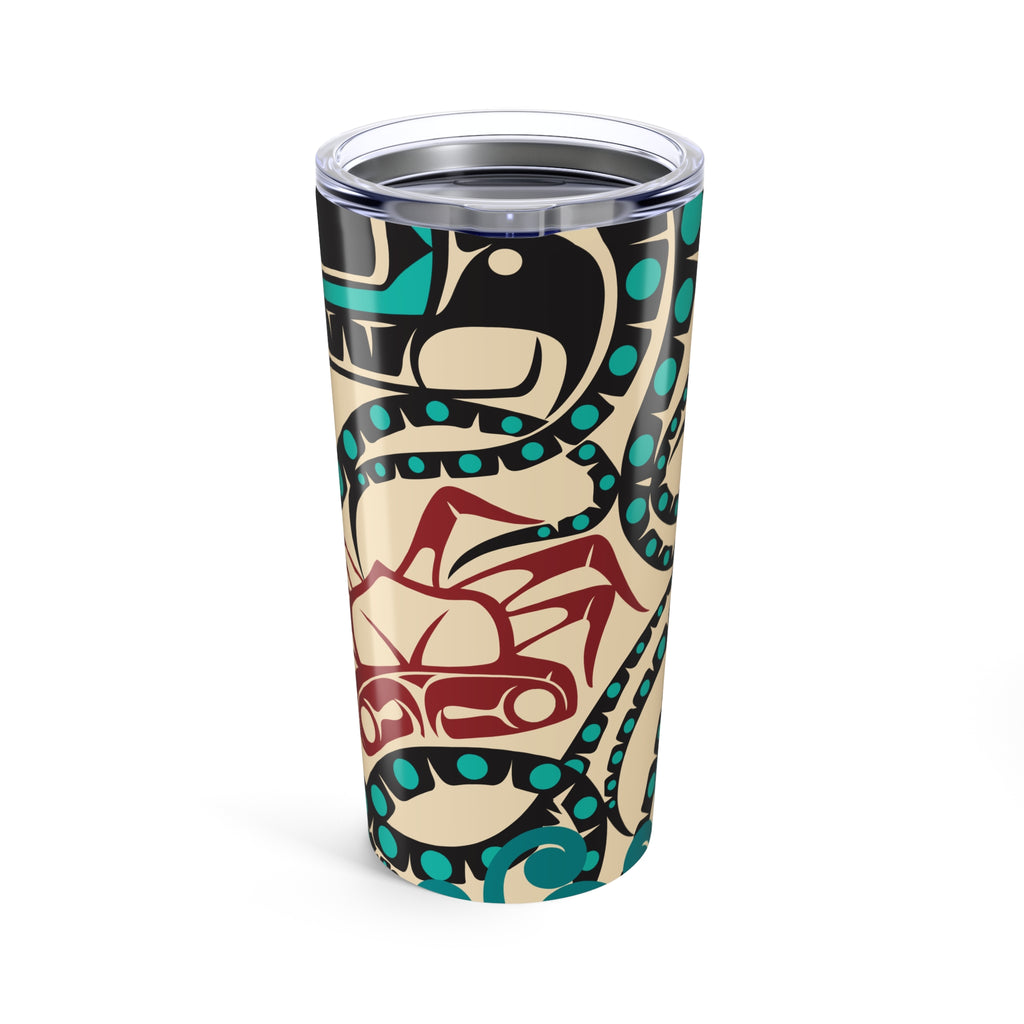 20 oz. Stainless Steel Tumbler w/ Lid - Rustic Alaska Tribal Octopus - AK State Line™ Collection