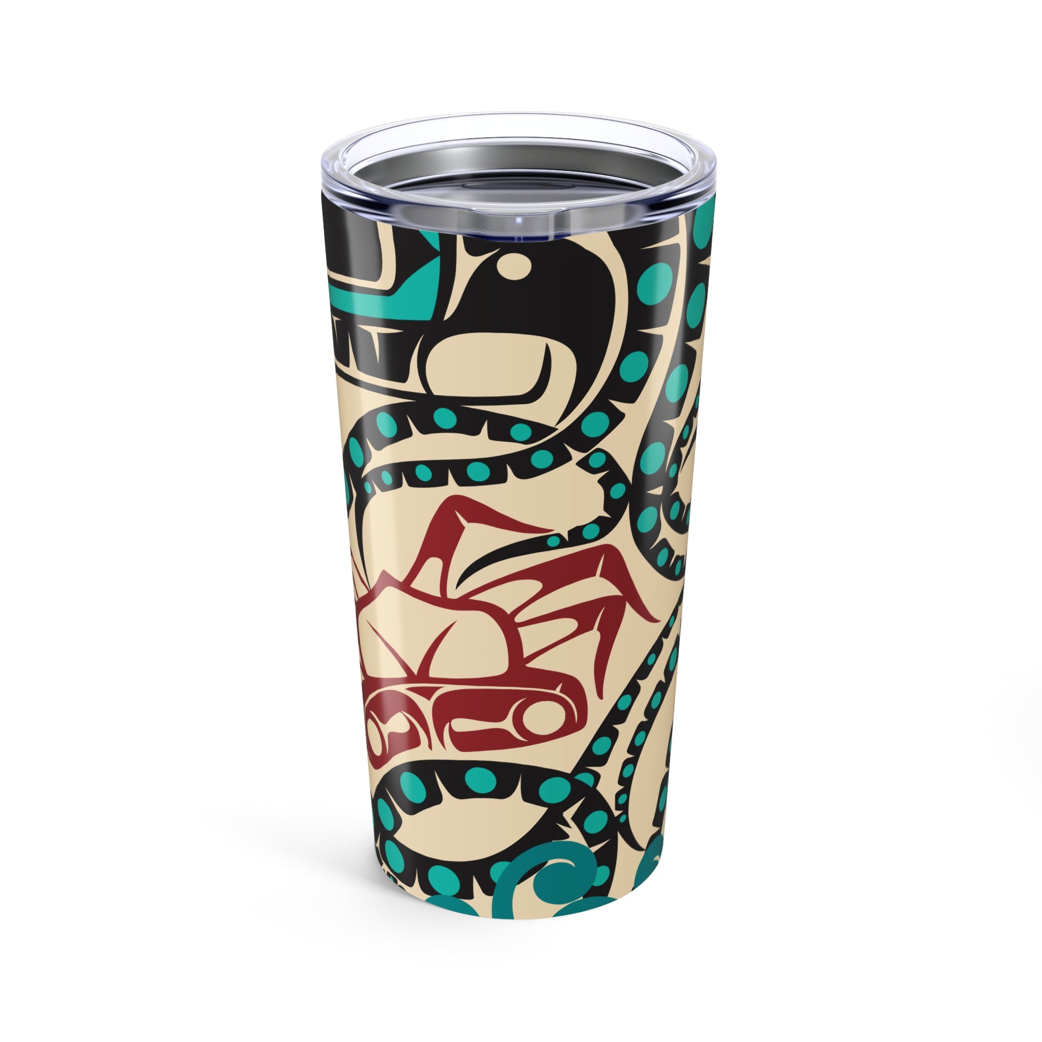 20 oz. Stainless Steel Tumbler w/ Lid - Rustic Alaska Tribal Octopus - AK State Line™ Collection