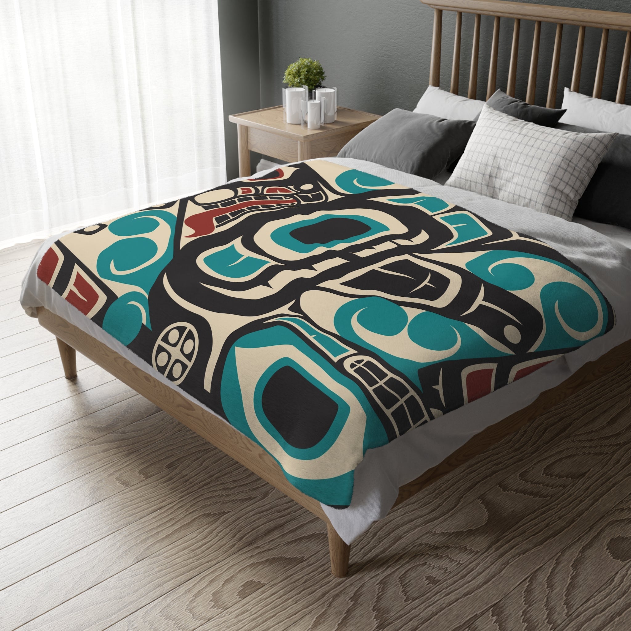 Reversible Plush Blanket - Classic Tribal Orca Print - Northern Spiritlines™
