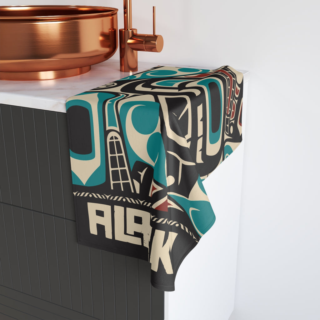 16x28" Polycotton Hand Towel - Rustic Alaska Tribal Orca - AK State Line™ Collection