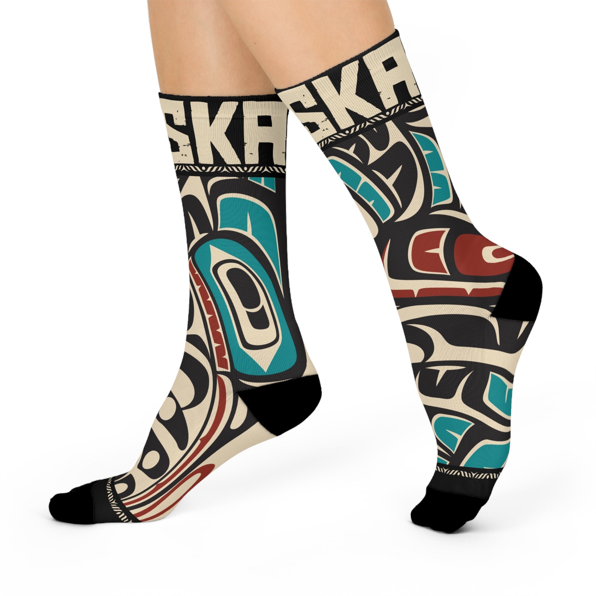 Crew Socks - Cushion Bottom - Rustic Alaska Tribal Hummingbird - AK State Line™