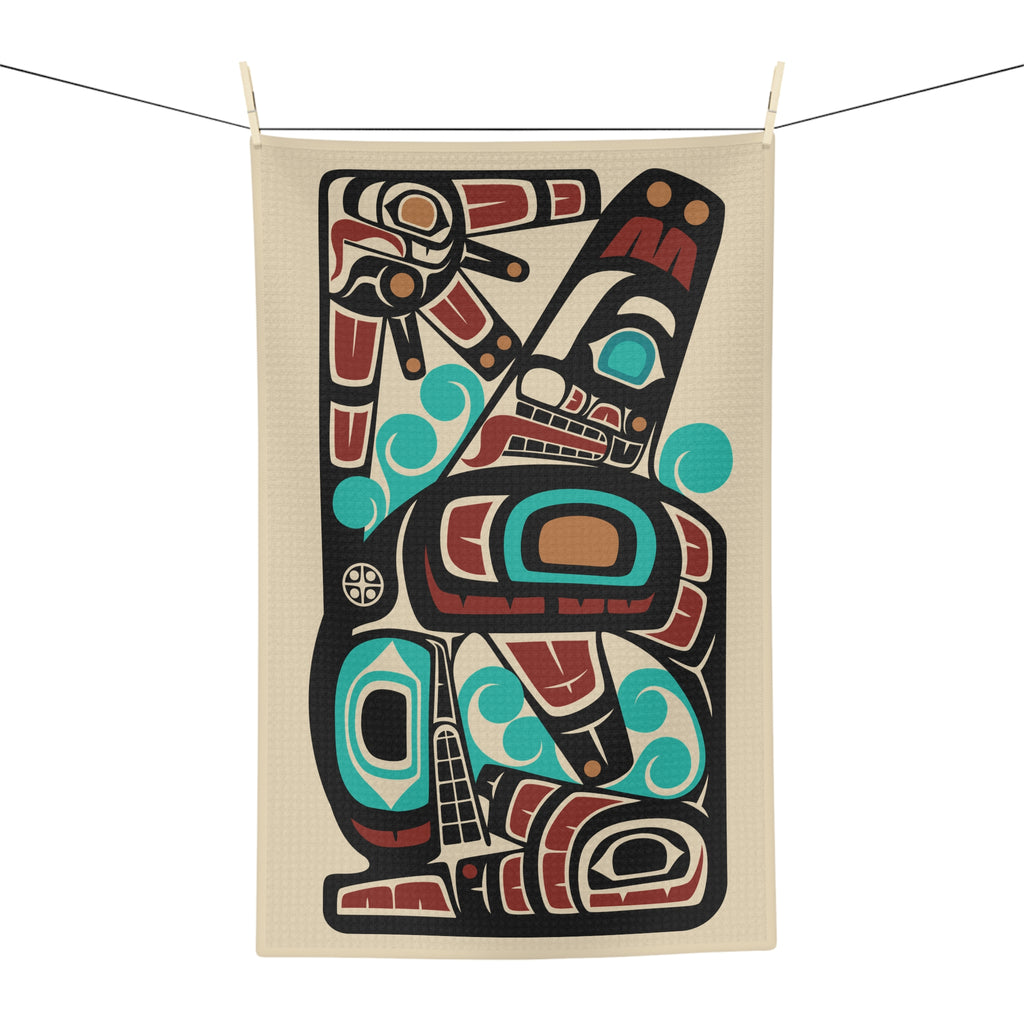 Tea Towel | 18x30" Waffle Weave | Tribal Orca | Signature Collection