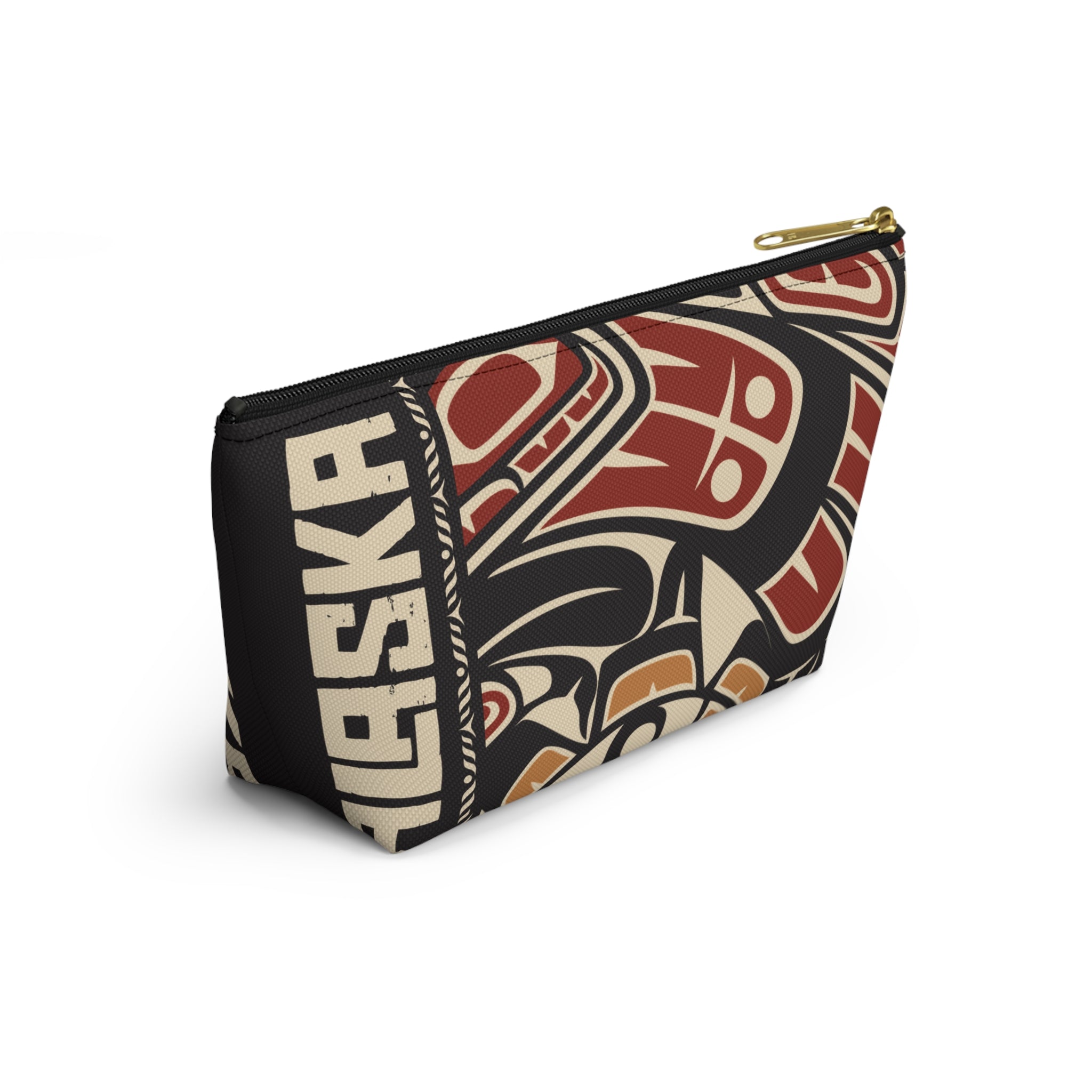 Travel Accessory Zipper Pouch - Rustic Alaska Tribal Raven - AK State Line™ Collection