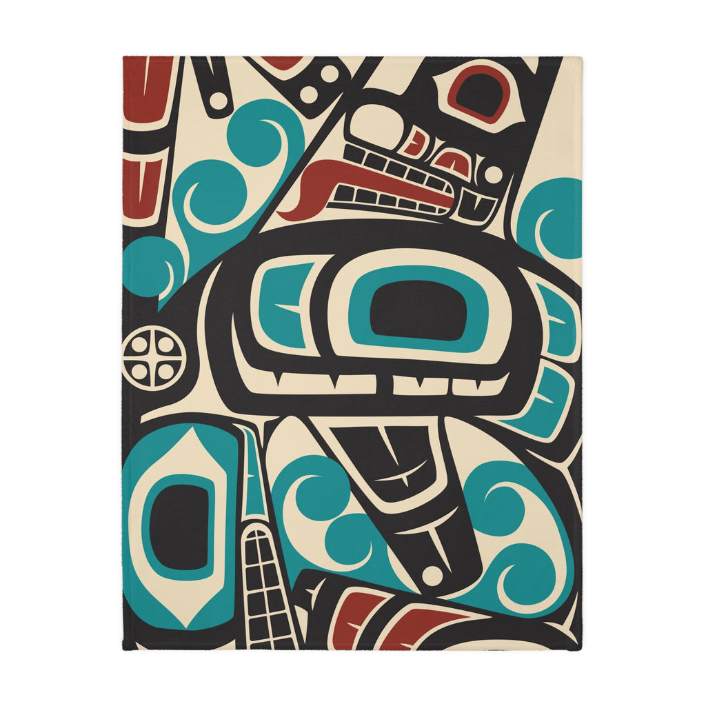 Reversible Plush Blanket - Classic Tribal Orca Print - Northern Spiritlines™