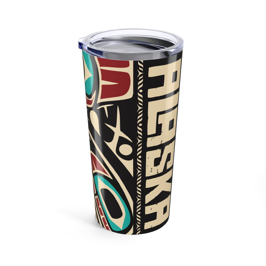 20 oz. Stainless Steel Tumbler w/ Lid - Rustic Alaska Tribal Raven - AK State Line™ Collection