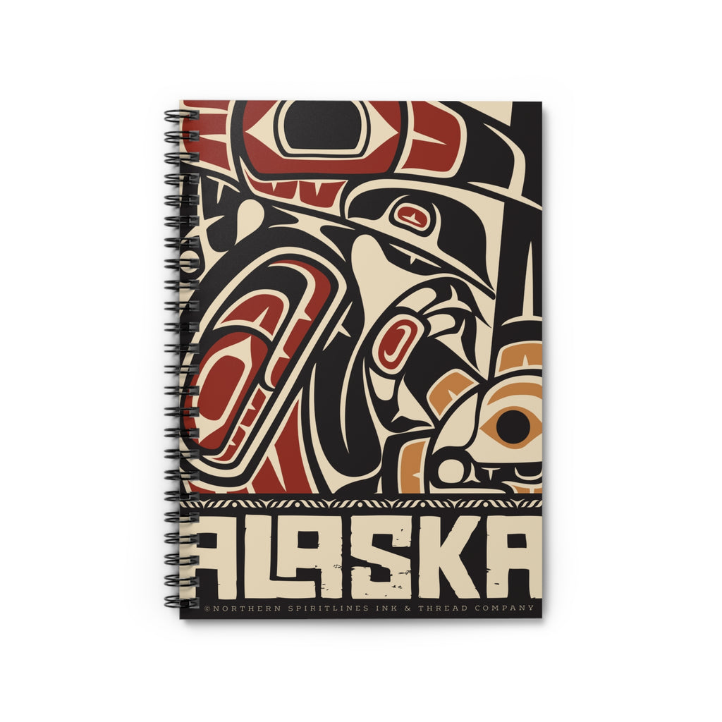 Spiral Notebook, Journal - Rustic Alaska Tribal Raven - AK State Line™ Collection