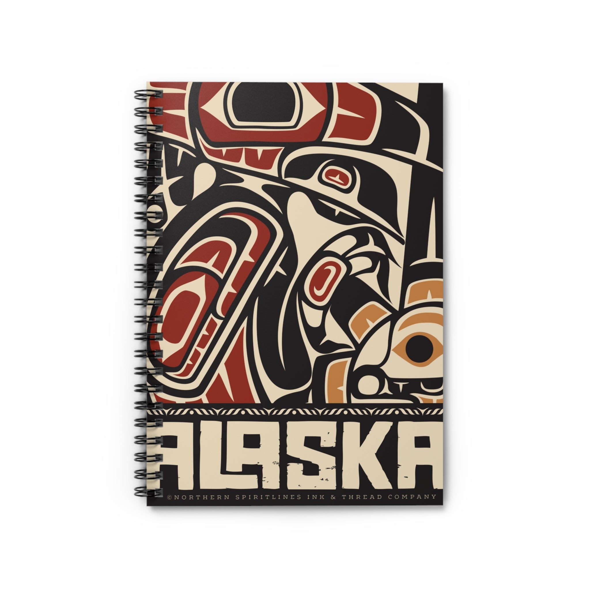 Spiral Notebook, Journal - Rustic Alaska Tribal Raven - AK State Line™ Collection