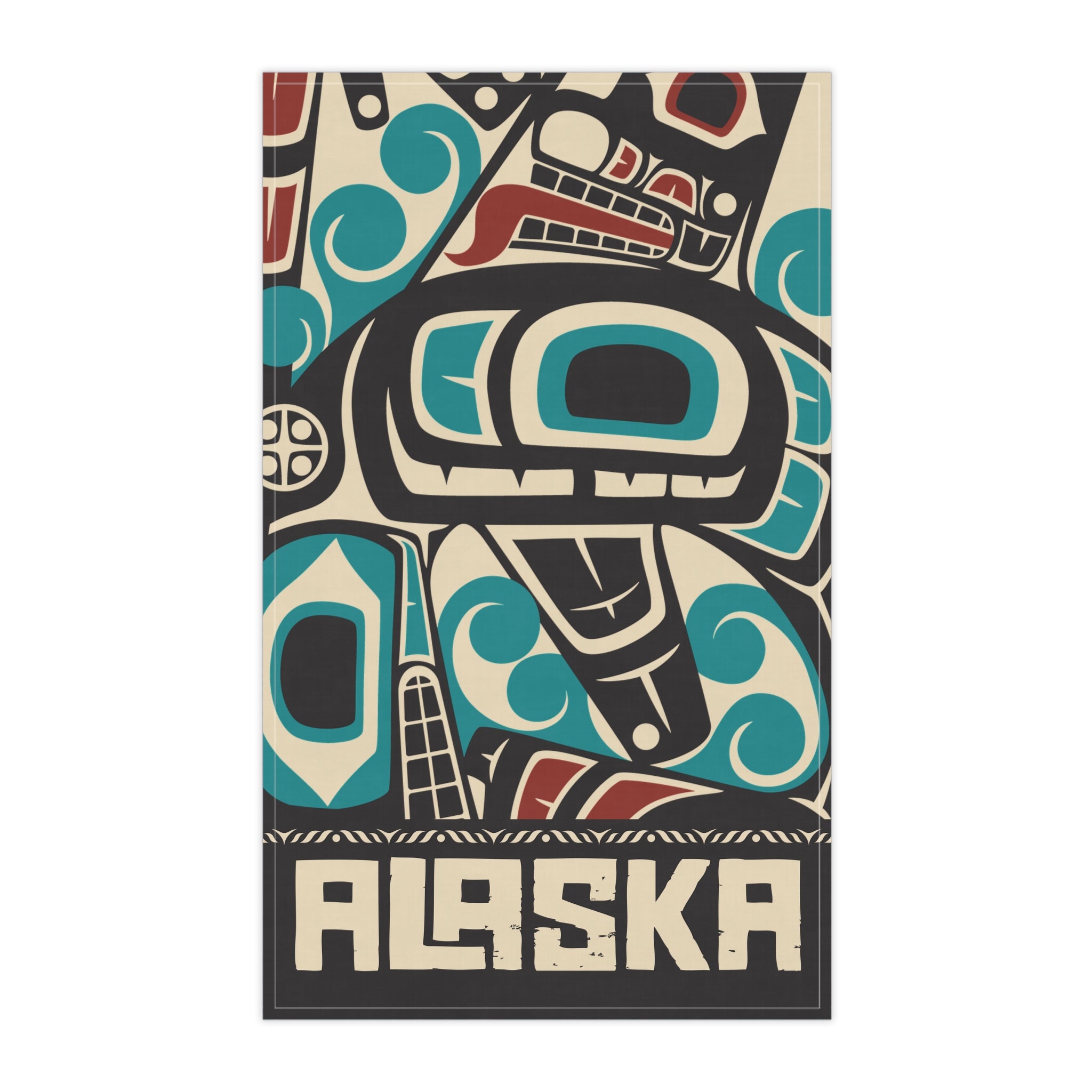 Cotton Twill Tea Towel - Rustic Alaska Tribal Orca - AK State Line™ Collection