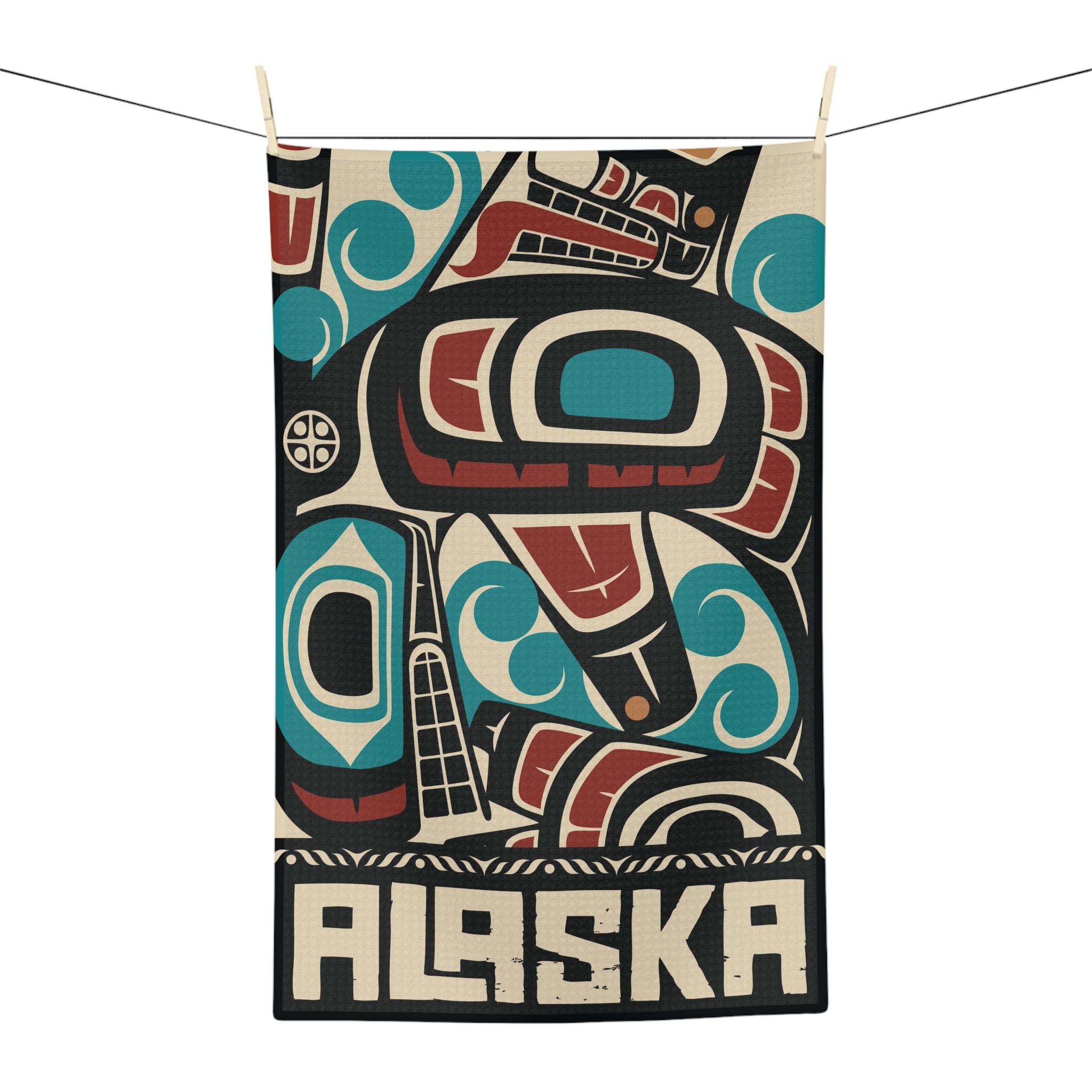 Tea Towel | 18x30" Waffle Weave | Alaska Tribal Orca | Stateline™ Collection