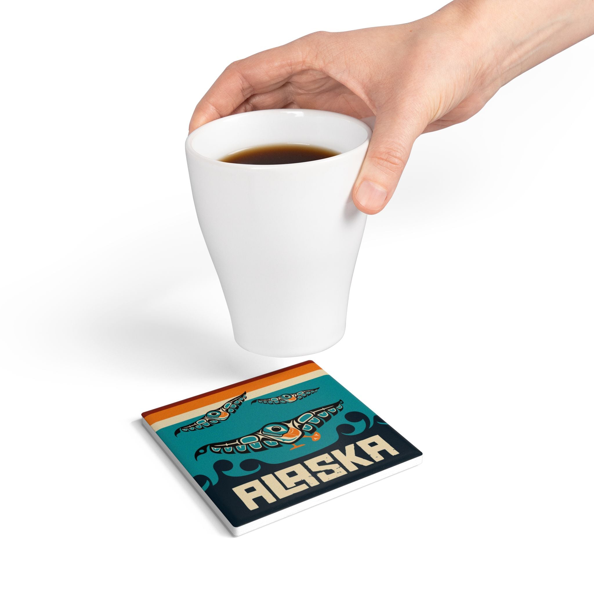 Ceramic Coaster - Rustic Alaska Tribal Puffin - AK State Line™ Collection