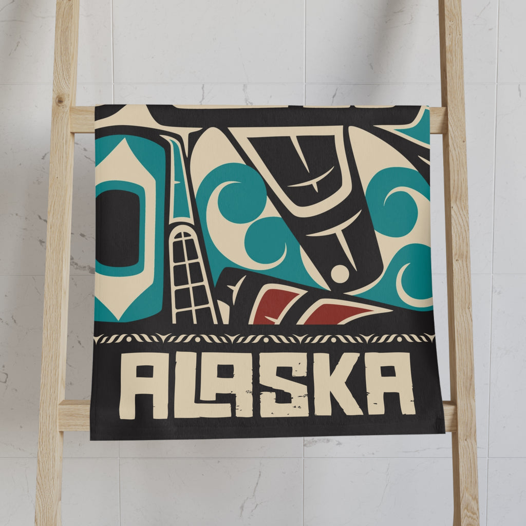 16x28" Polycotton Hand Towel - Rustic Alaska Tribal Orca - AK State Line™ Collection