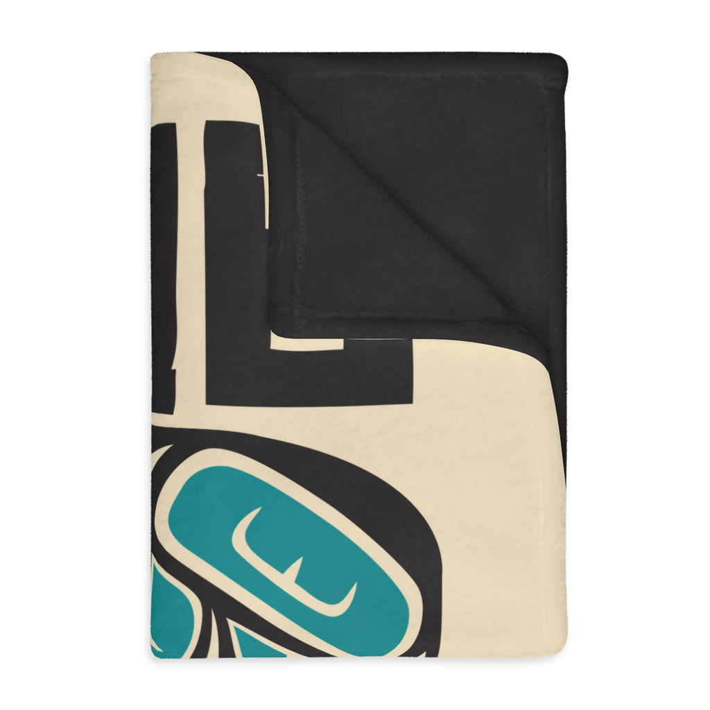 Reversible Plush Blanket - Rustic Alaska Tribal Hummingbird