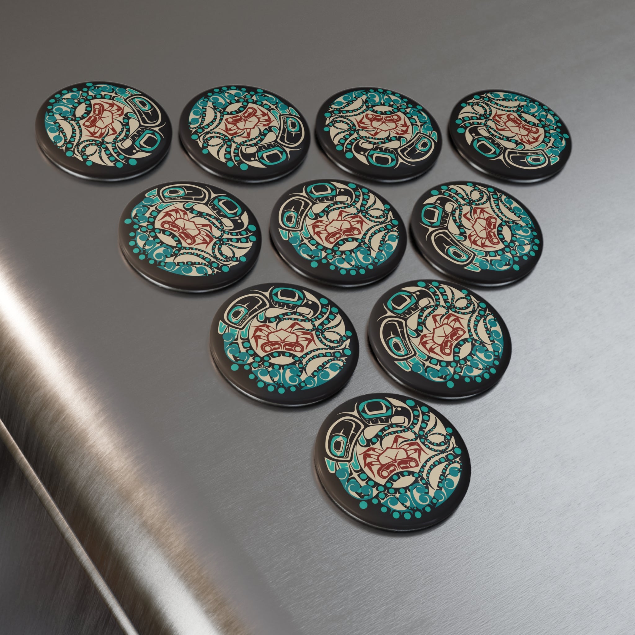 Round Metal Magnet (1 & 10 pcs) - Classic Tribal Octopus Print - Northern Spiritlines™