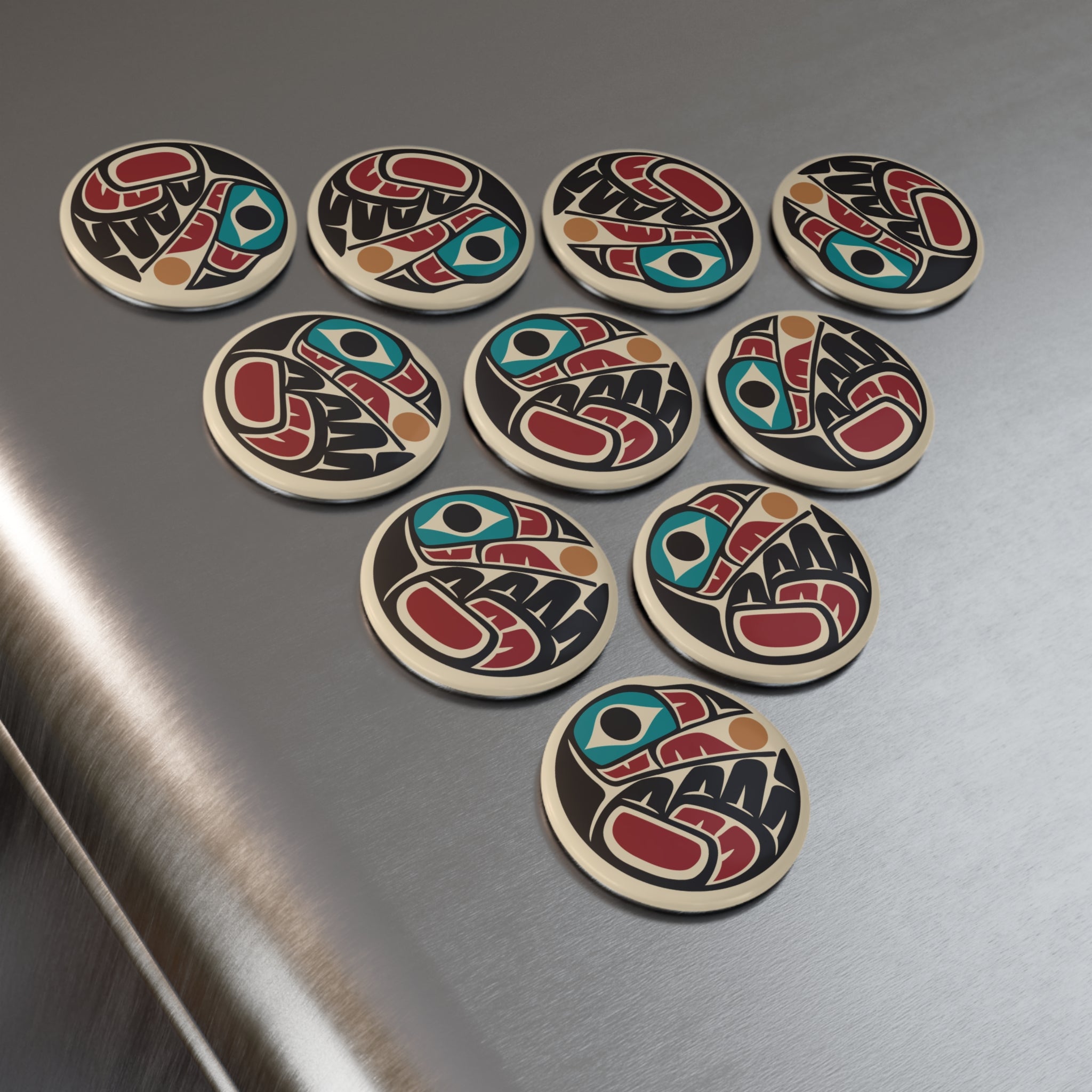 Round Metal Magnet (1 & 10 pcs) - Classic Tribal Raven Print - Northern Spiritlines™