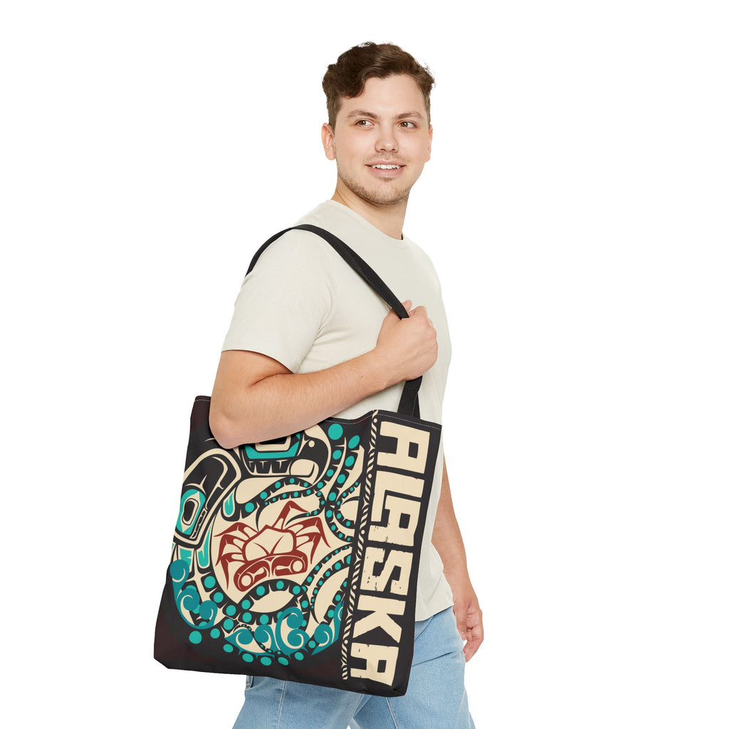 Canvas Tote Bag - Style No. 1 Rustic Alaska Tribal Octopus - AK State Line™ Collection