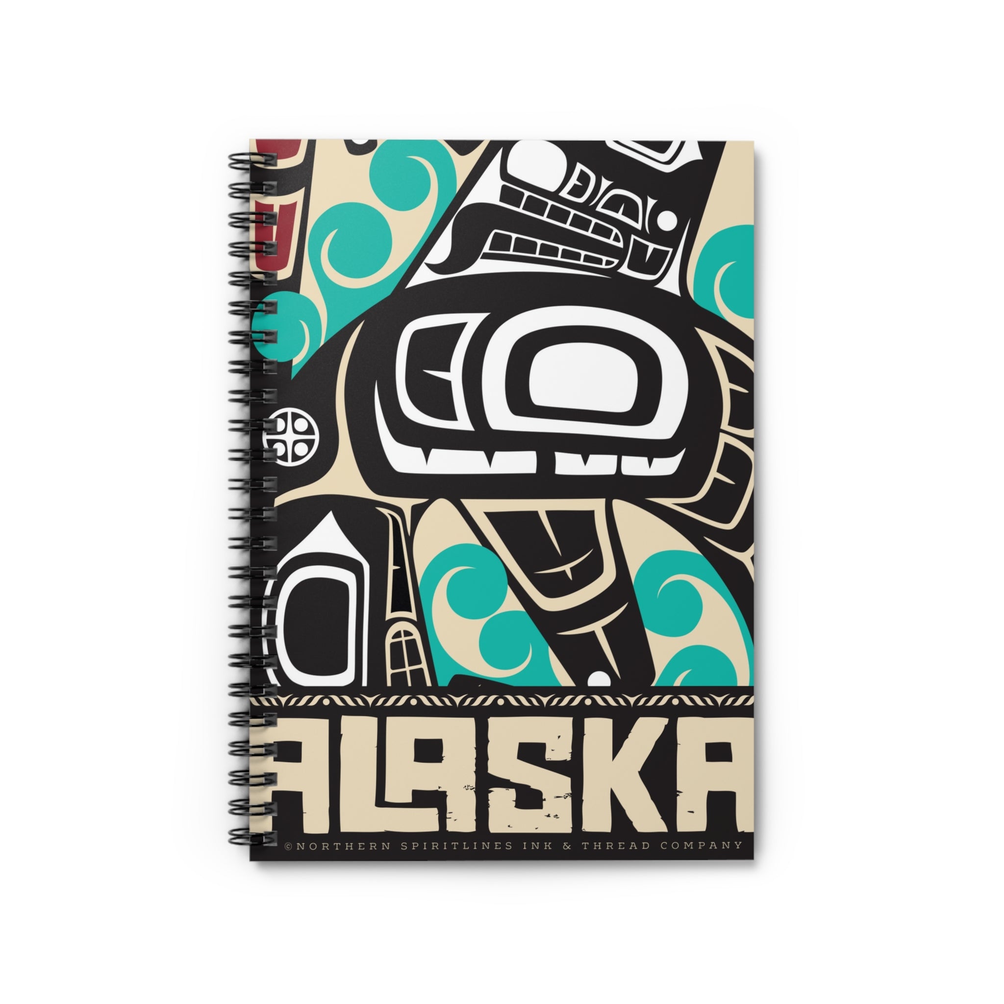 Spiral Notebook, Journal - Rustic Alaska Tribal Orca - AK State Line™ Collection