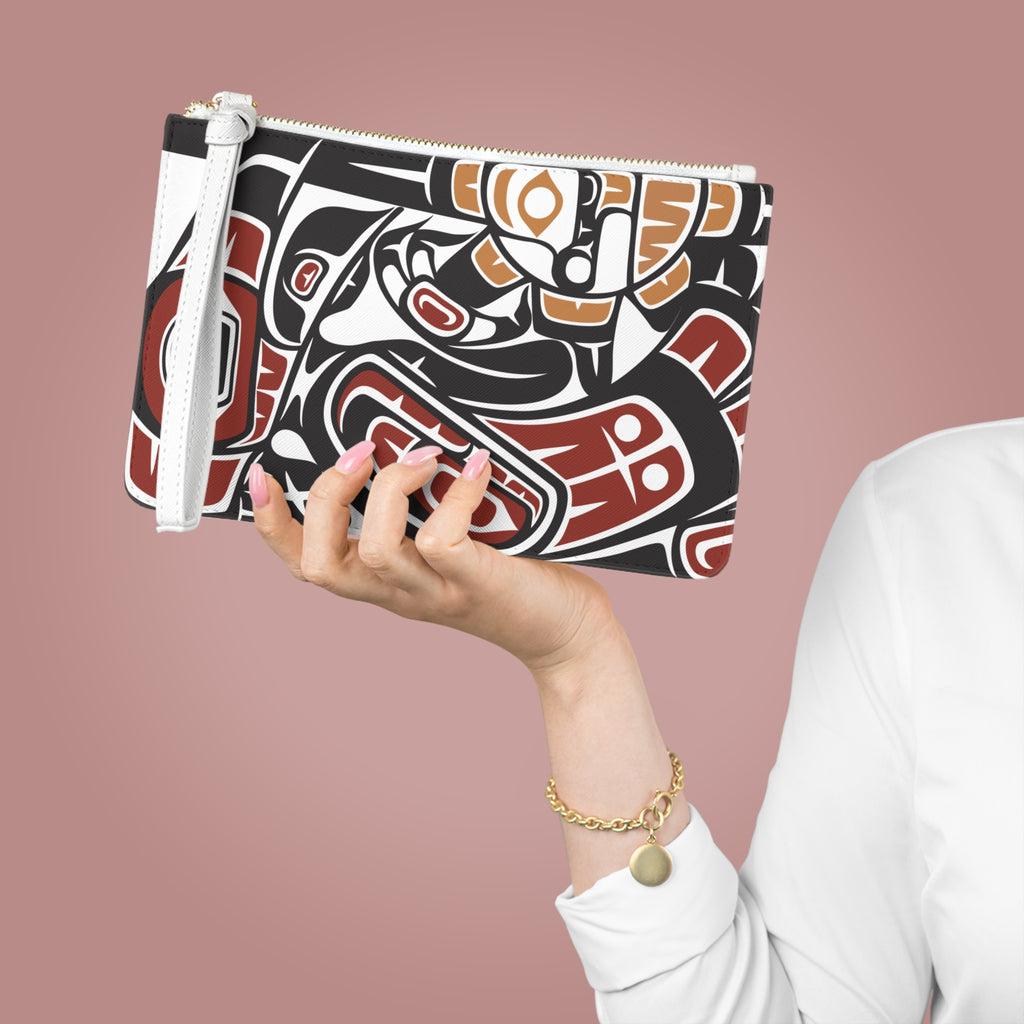 Zipper Wristlet Clutch Bag - Classic Tribal Raven Print - Northern Spiritlines™