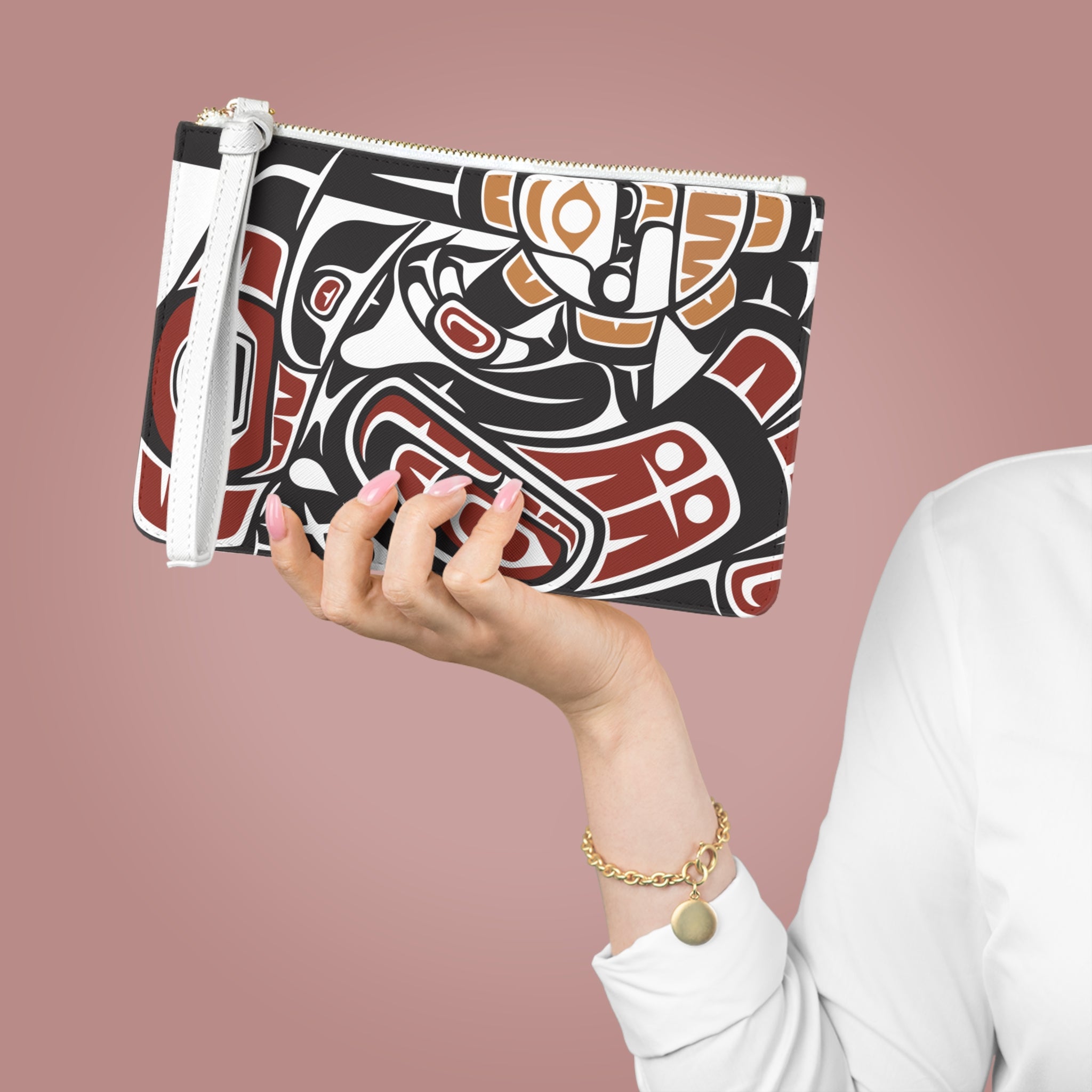 Zipper Wristlet Clutch Bag - Classic Tribal Raven Print - Northern Spiritlines™