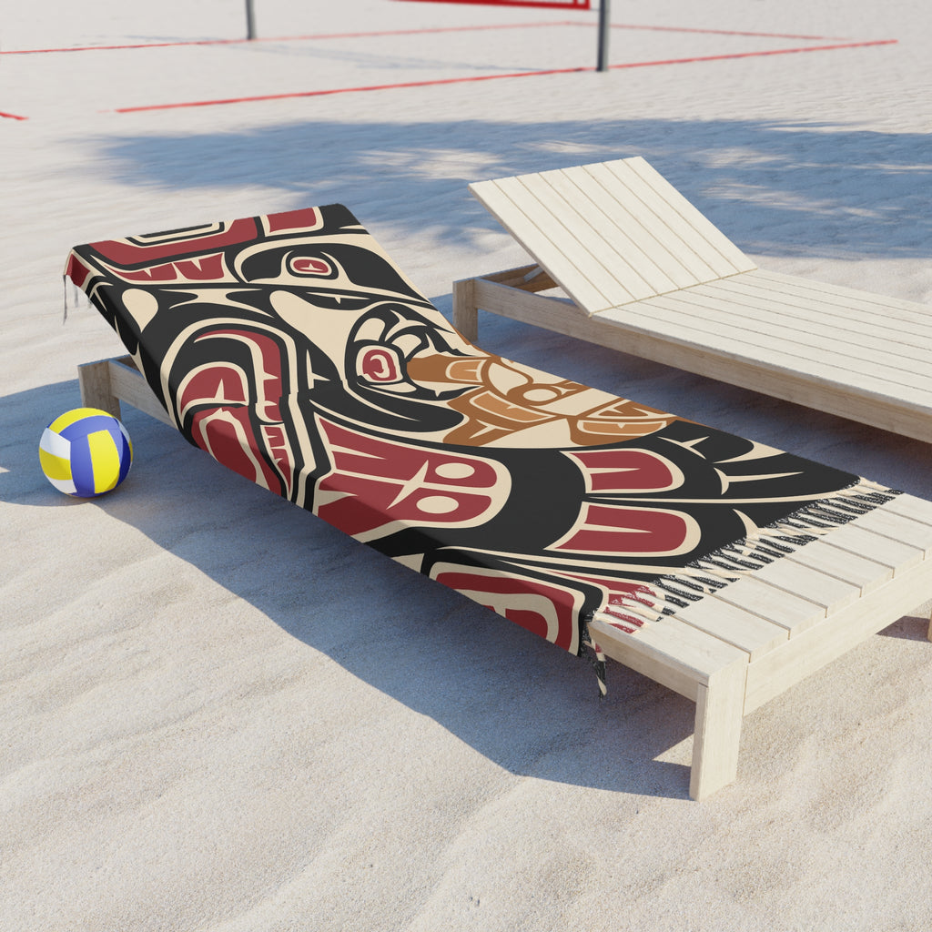 Boho Fringe Beach Cloth - Classic Tribal Raven Print - Northern Spiritlines™