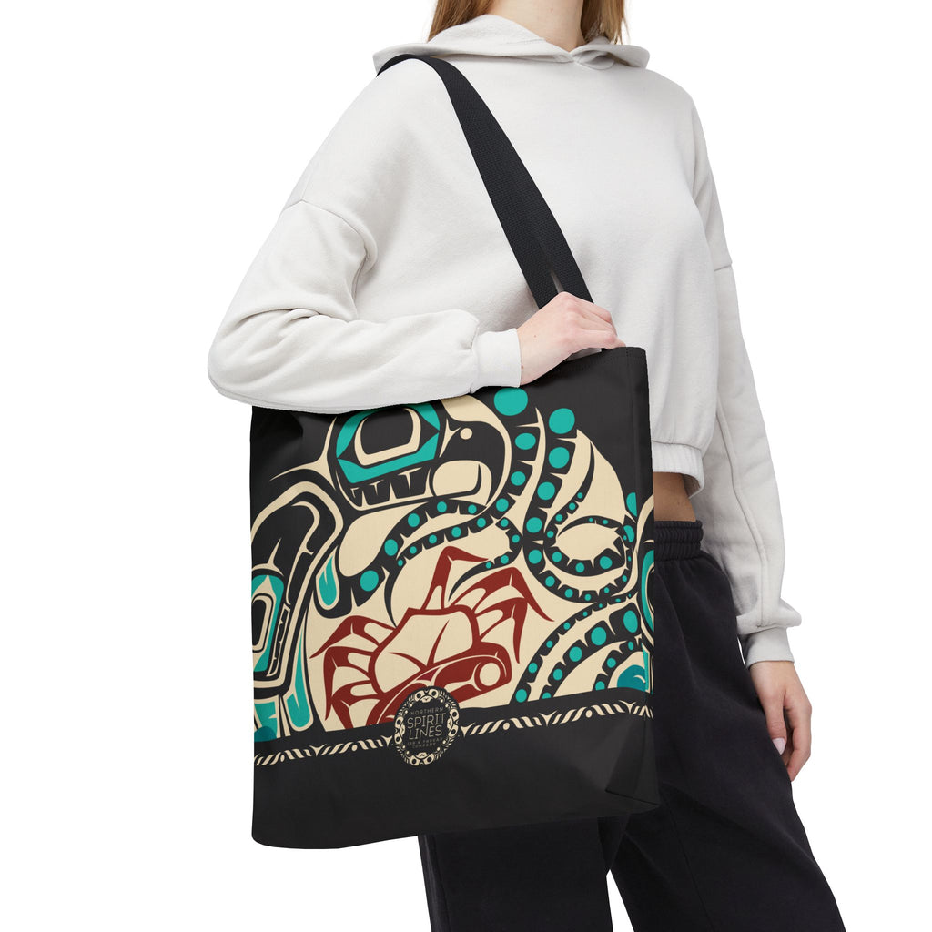 Canvas Tote Bag - Classic Tribal Octopus Print with Tribal End Cap - Northern Spiritlines™