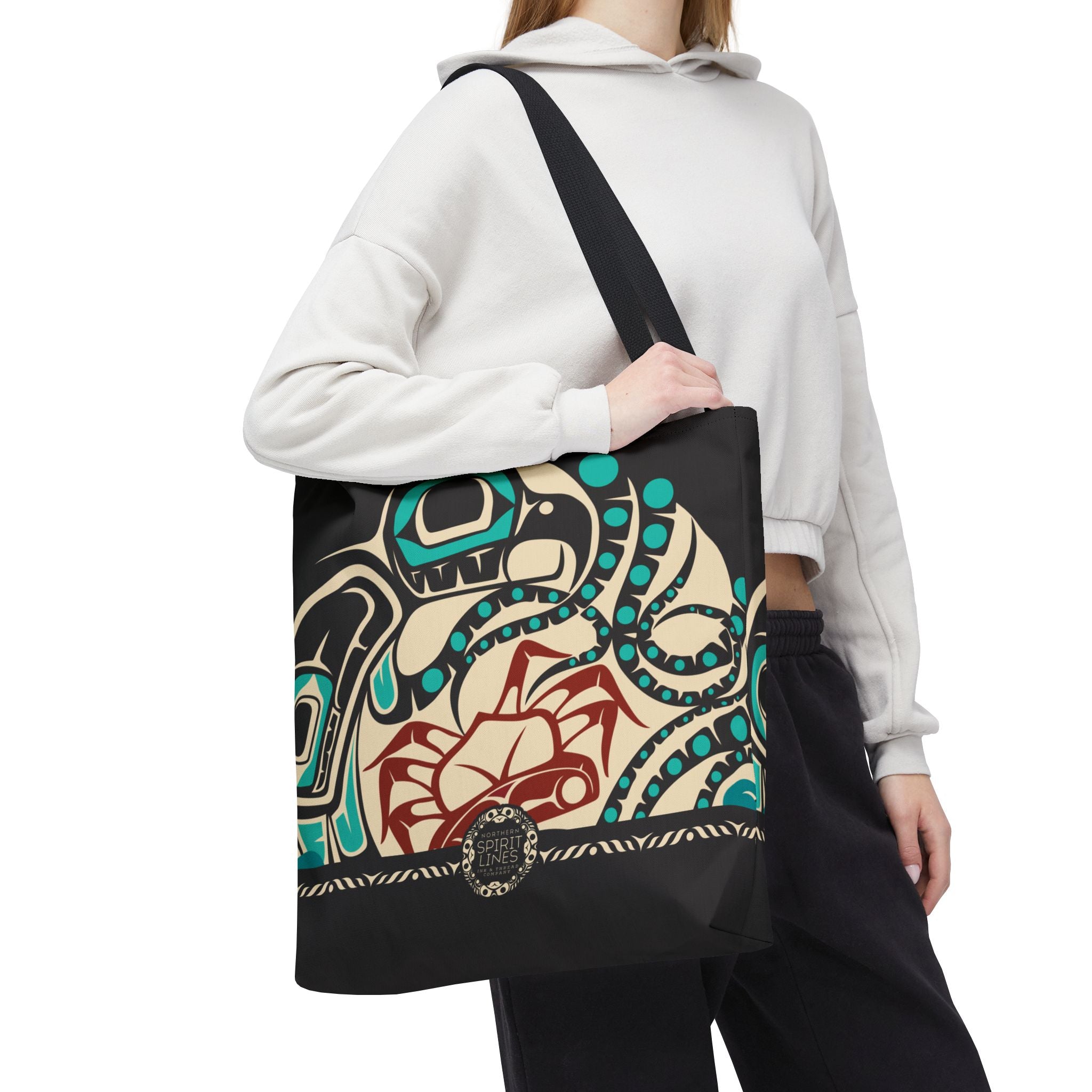 Canvas Tote Bag - Classic Tribal Octopus Print with Tribal End Cap - Northern Spiritlines™