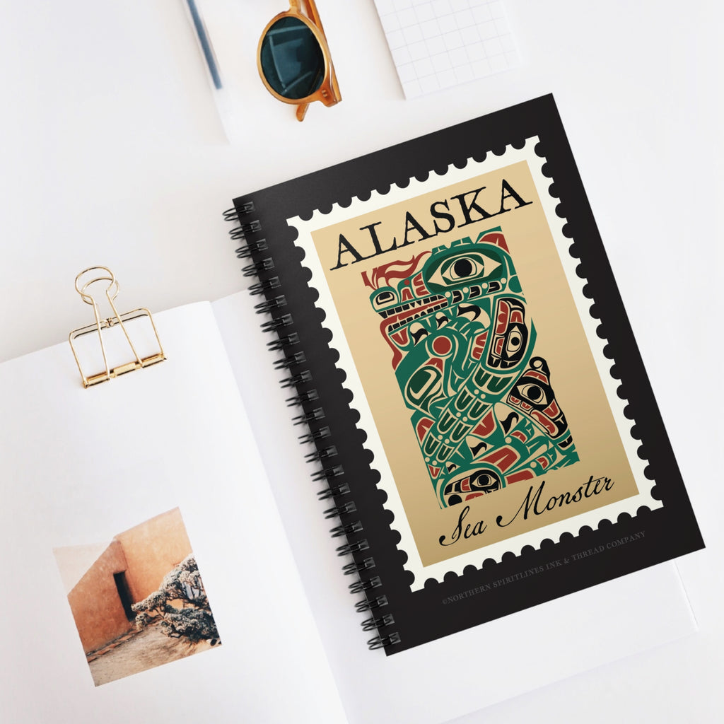 Spiral Notebook/Journal - Alaska Tribal Sea Monster Stamp Print - AK State Line™ Collection