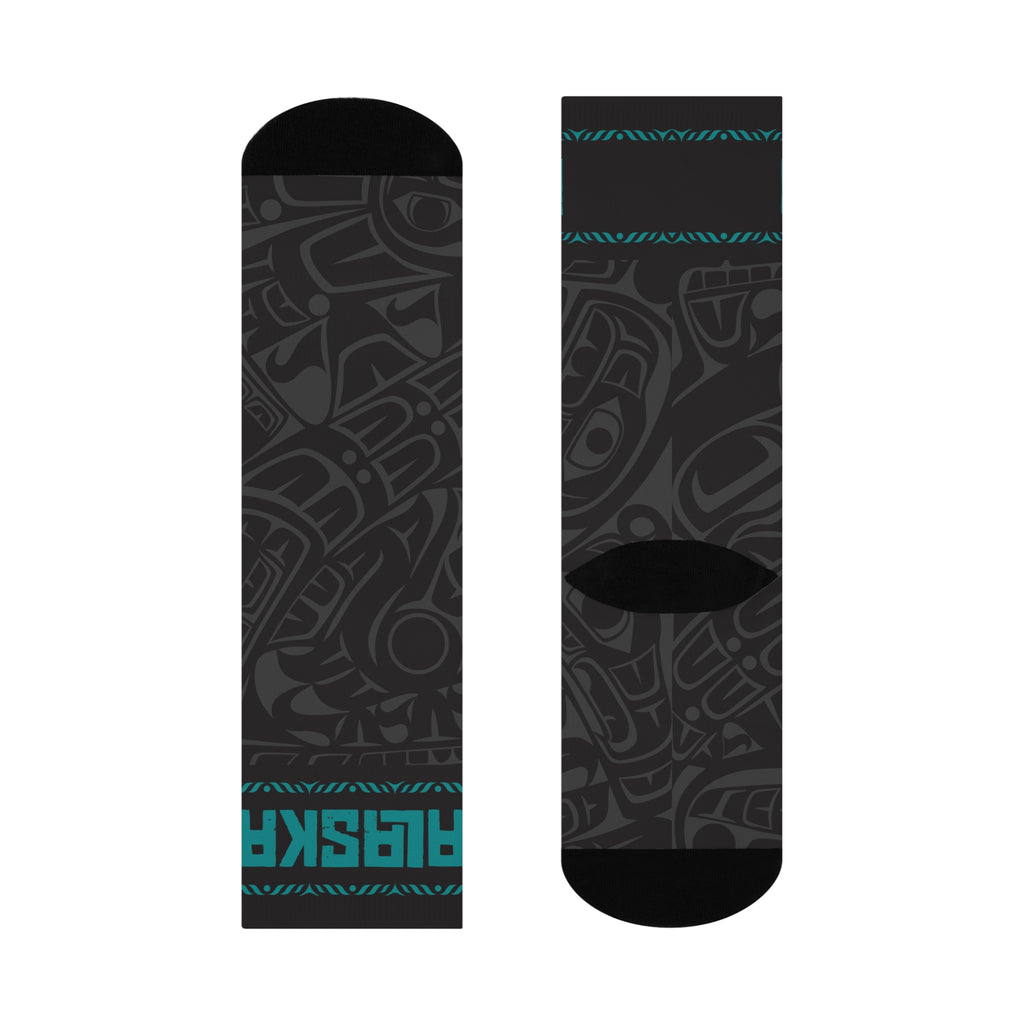Crew Socks - Cushion Bottom - Rustic Alaska Smoky Tribal Print - AK State Line™