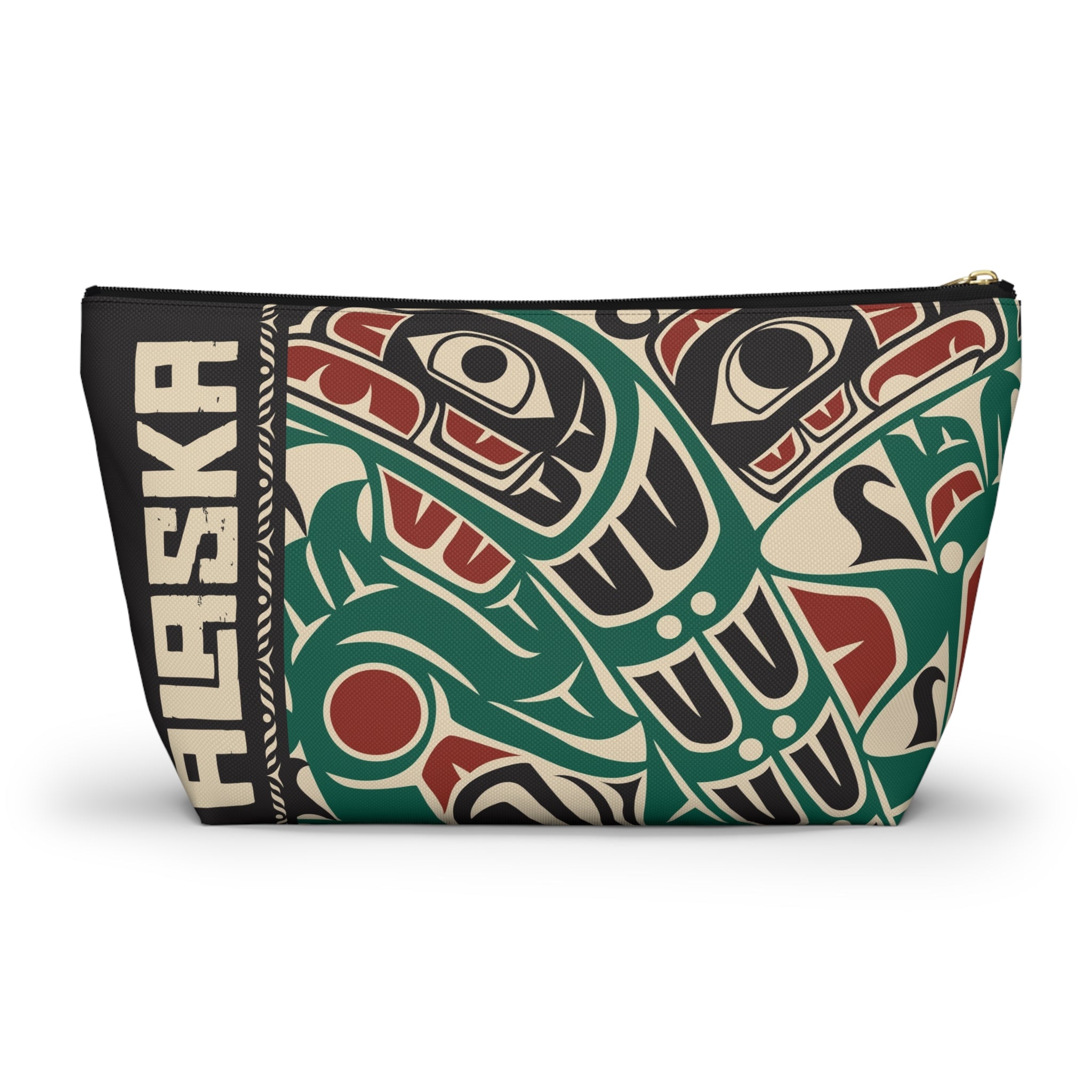 Travel Accessory Zipper Pouch - Rustic Alaska Tribal Sea Monster - AK State Line™ Collection