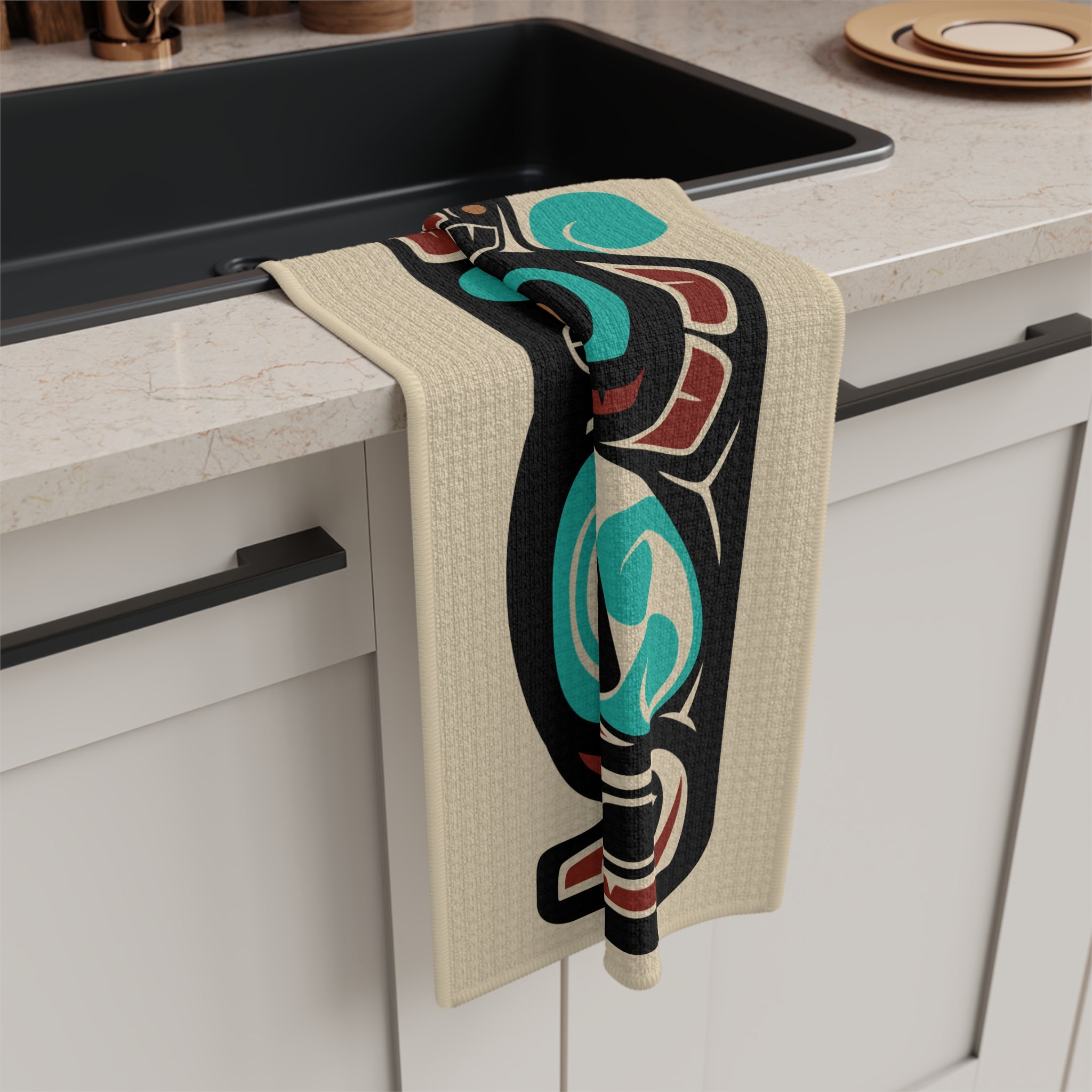 Tea Towel | 18x30" Waffle Weave | Tribal Orca | Signature Collection