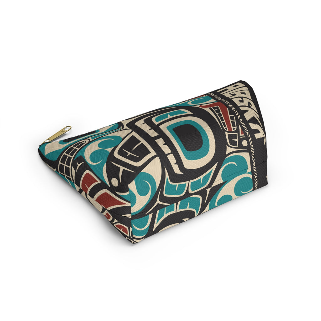 Travel Accessory Zipper Pouch - Rustic Alaska Tribal Orca - AK State Line™ Collection