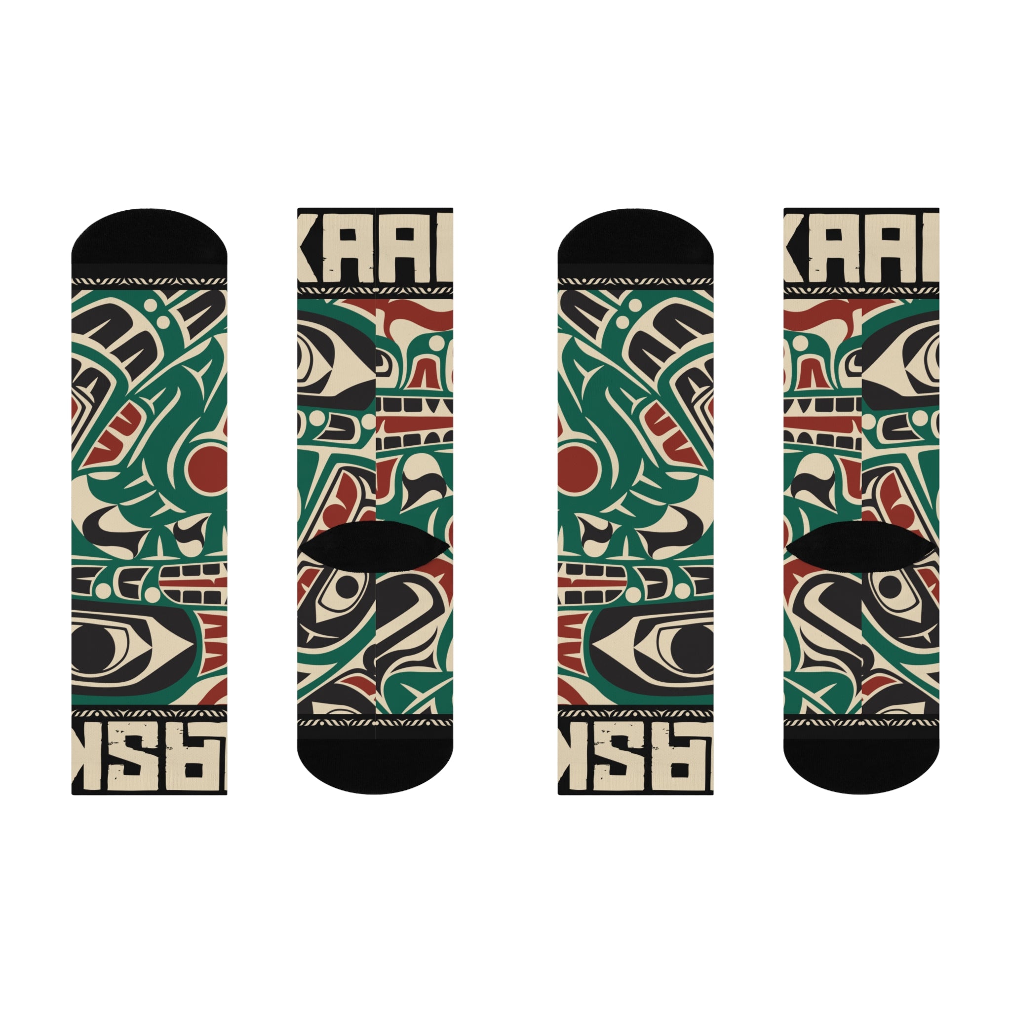 Crew Socks - Cushion Bottom - Rustic Alaska Tribal Sea Monster - AK State Line™