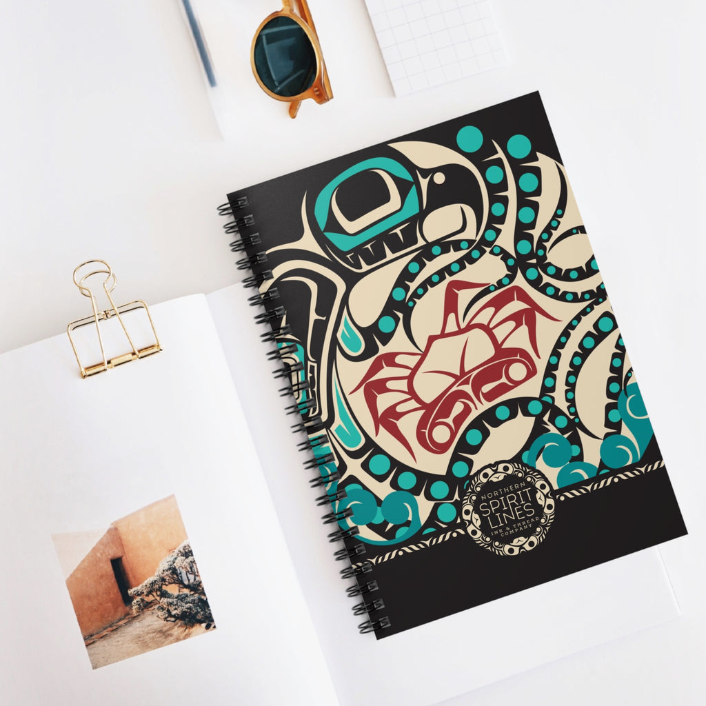 Spiral Notebook, Journal - Classic Tribal Octopus Print - Northern Spiritlines™