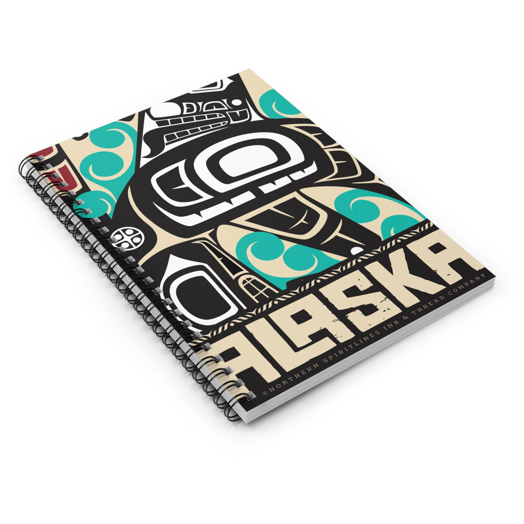 Spiral Notebook, Journal - Rustic Alaska Tribal Orca - AK State Line™ Collection