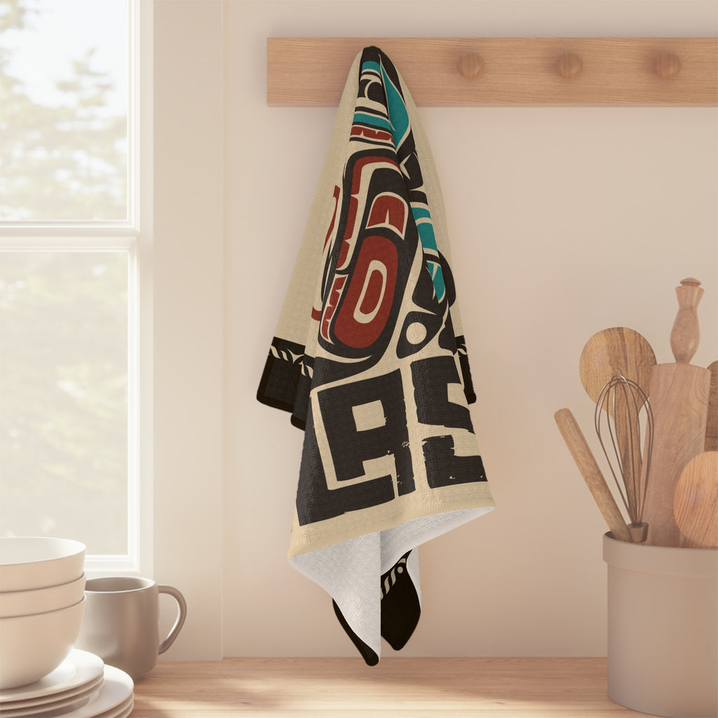 Microfiber Tea Towel - Rustic Alaska Tribal Hummingbird - AK State Line™ Collection