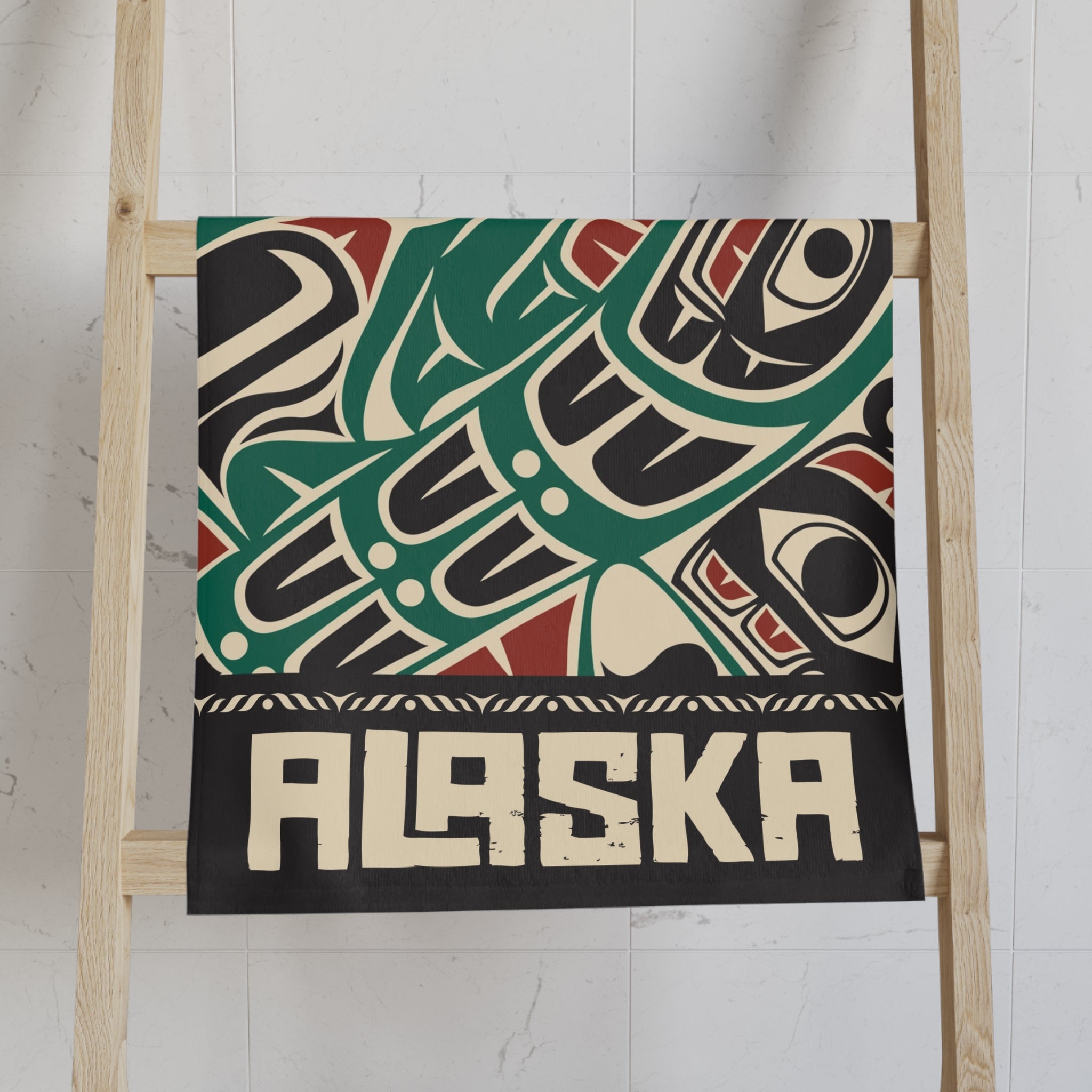 16x28" Polycotton Hand Towel - Rustic Alaska Tribal Sea Monster - AK State Line™ Collection