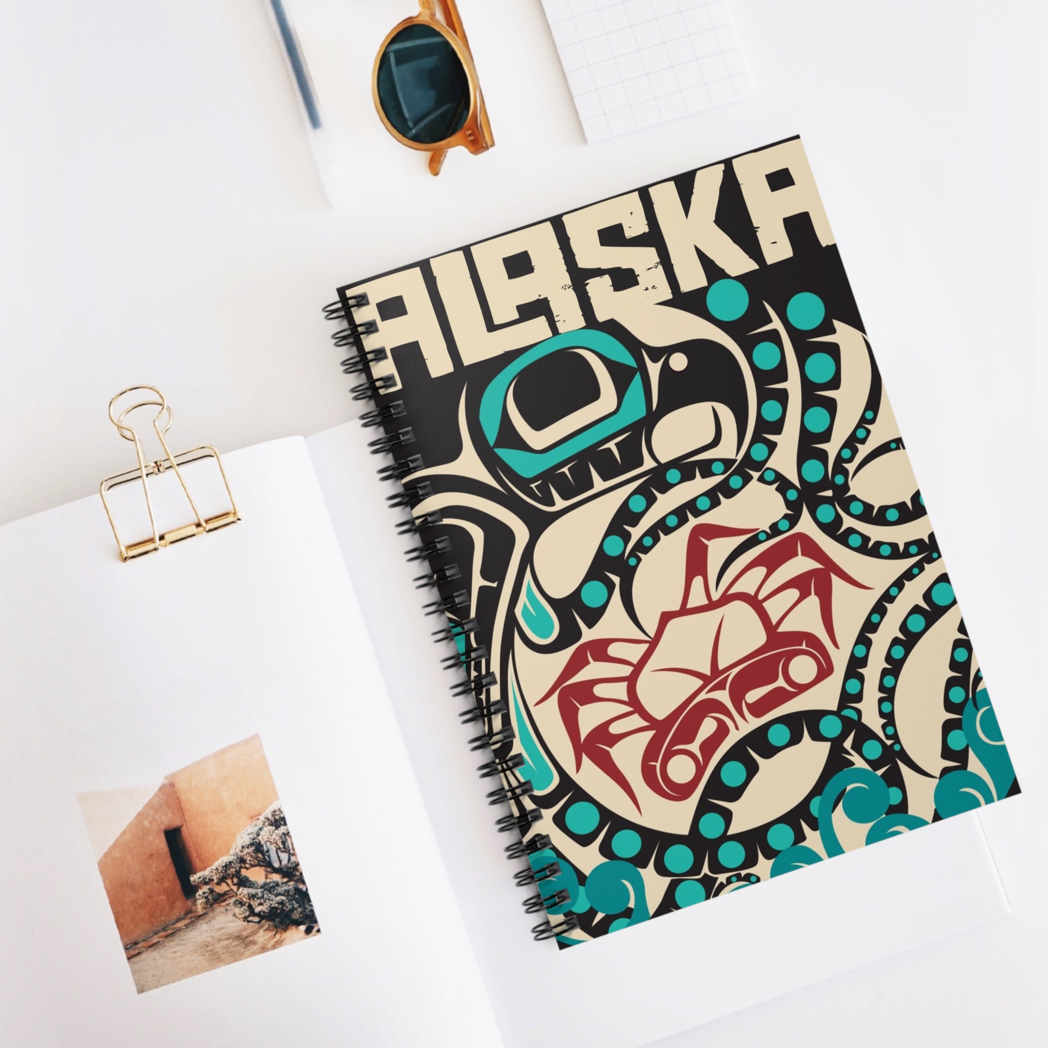 Spiral Notebook, Journal - Alaska Tribal Octopus - AK State Line™ Collection