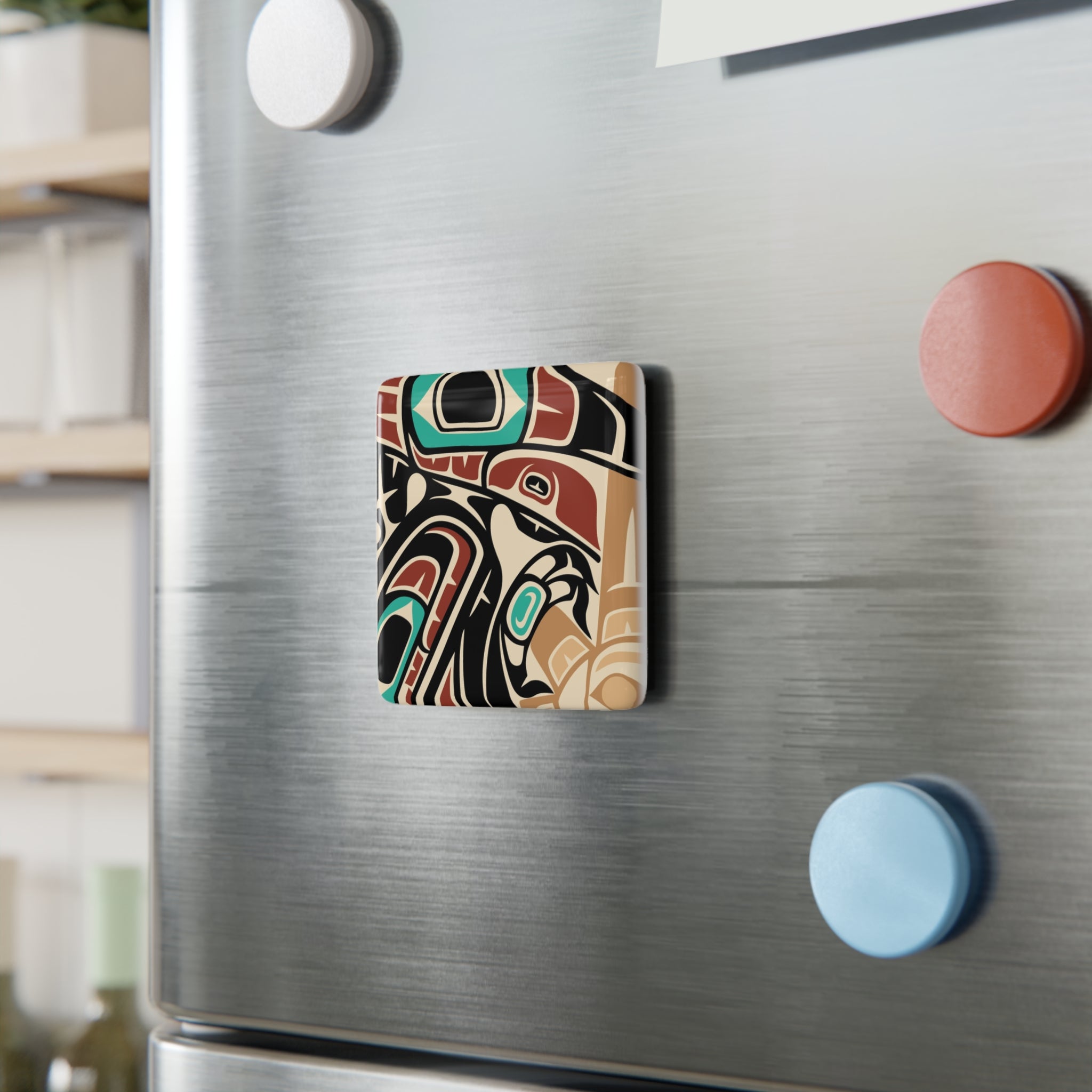 2x2" Ceramic Magnet | Tribal Raven & Sun