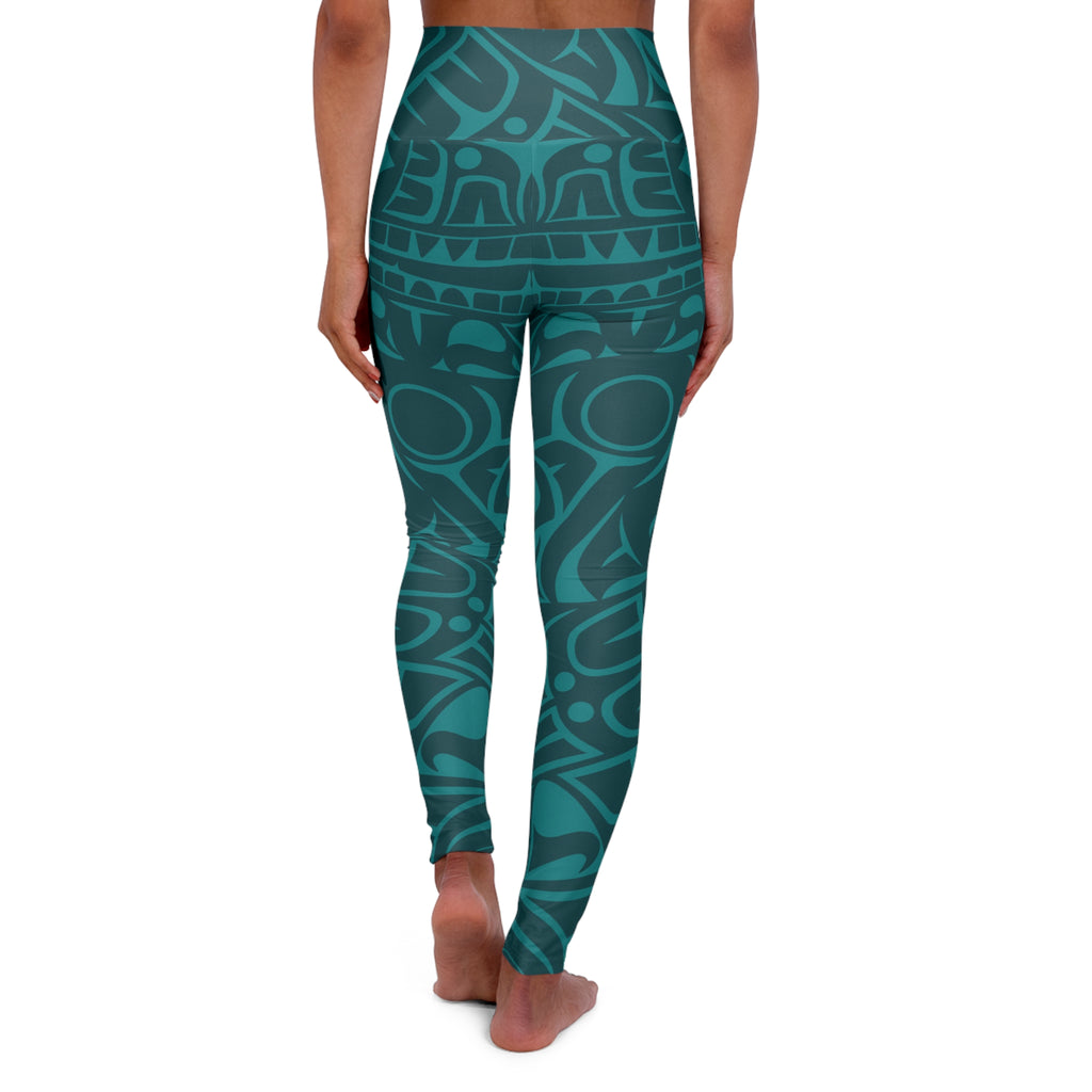 High Waisted Legging, Yoga Pant - Classic Tribal Print in Tidal Teal - Northern Spiritlines™