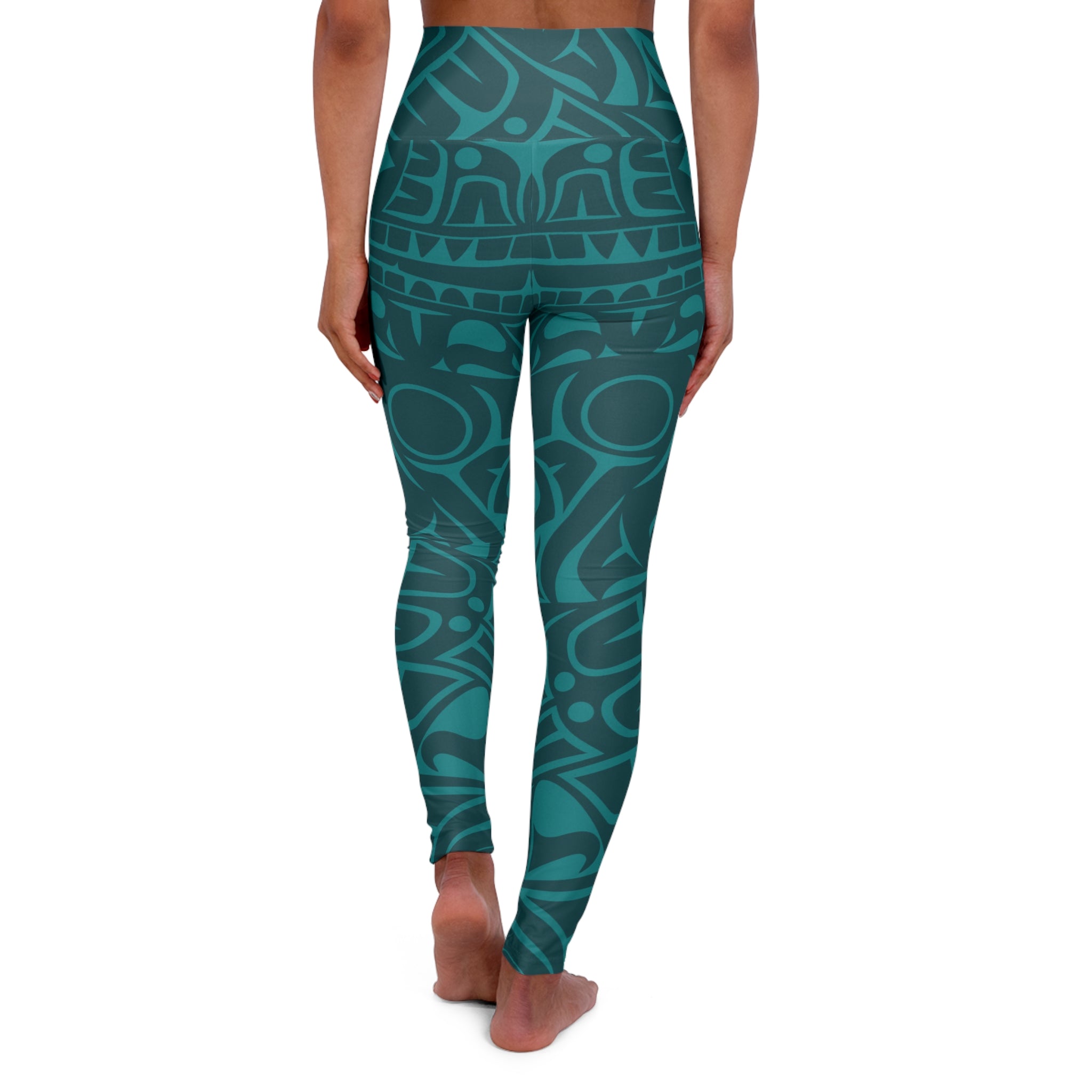 High Waisted Legging, Yoga Pant - Classic Tribal Print in Tidal Teal - Northern Spiritlines™