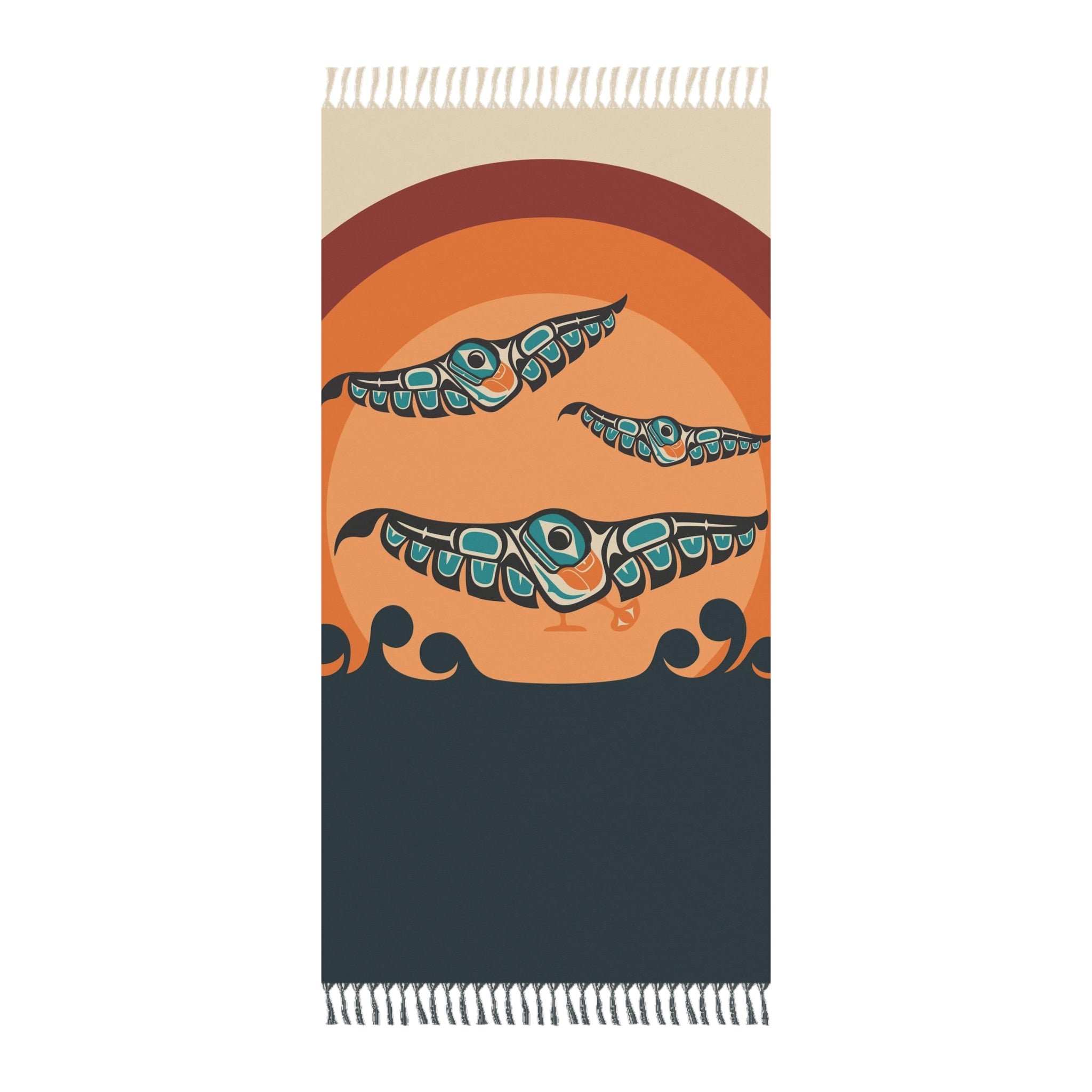 Boho Fringe Beach Cloth - Classic Tribal Puffins - Northern Spiritlines™