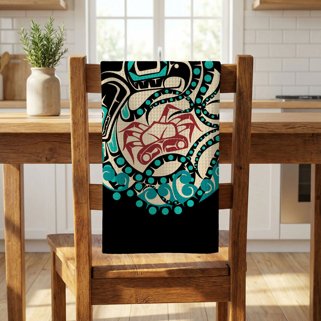 Tea Towel | 18x30" Waffle Weave | Tribal Octopus | Signature Collection