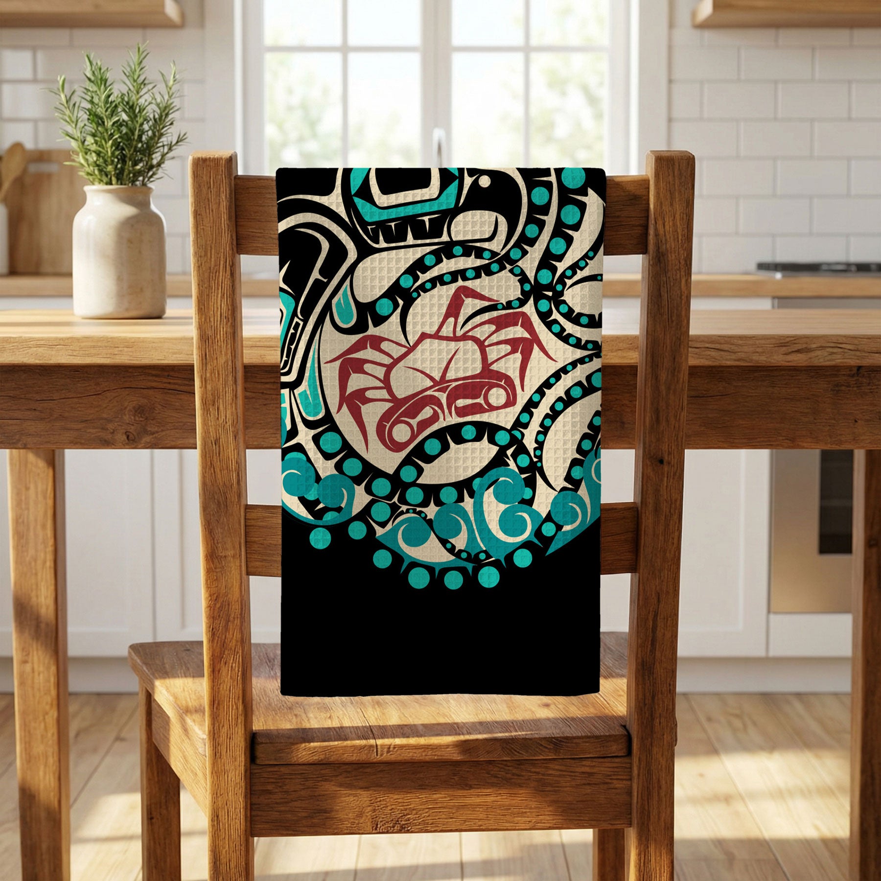 Tea Towel | 18x30" Waffle Weave | Tribal Octopus | Signature Collection
