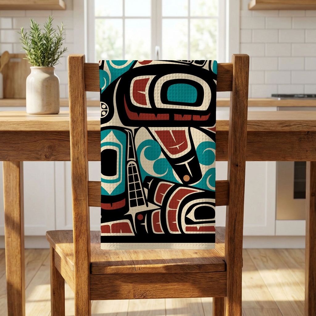 Tea Towel | 18x30" Waffle Weave | Tribal Orca | Signature Collection
