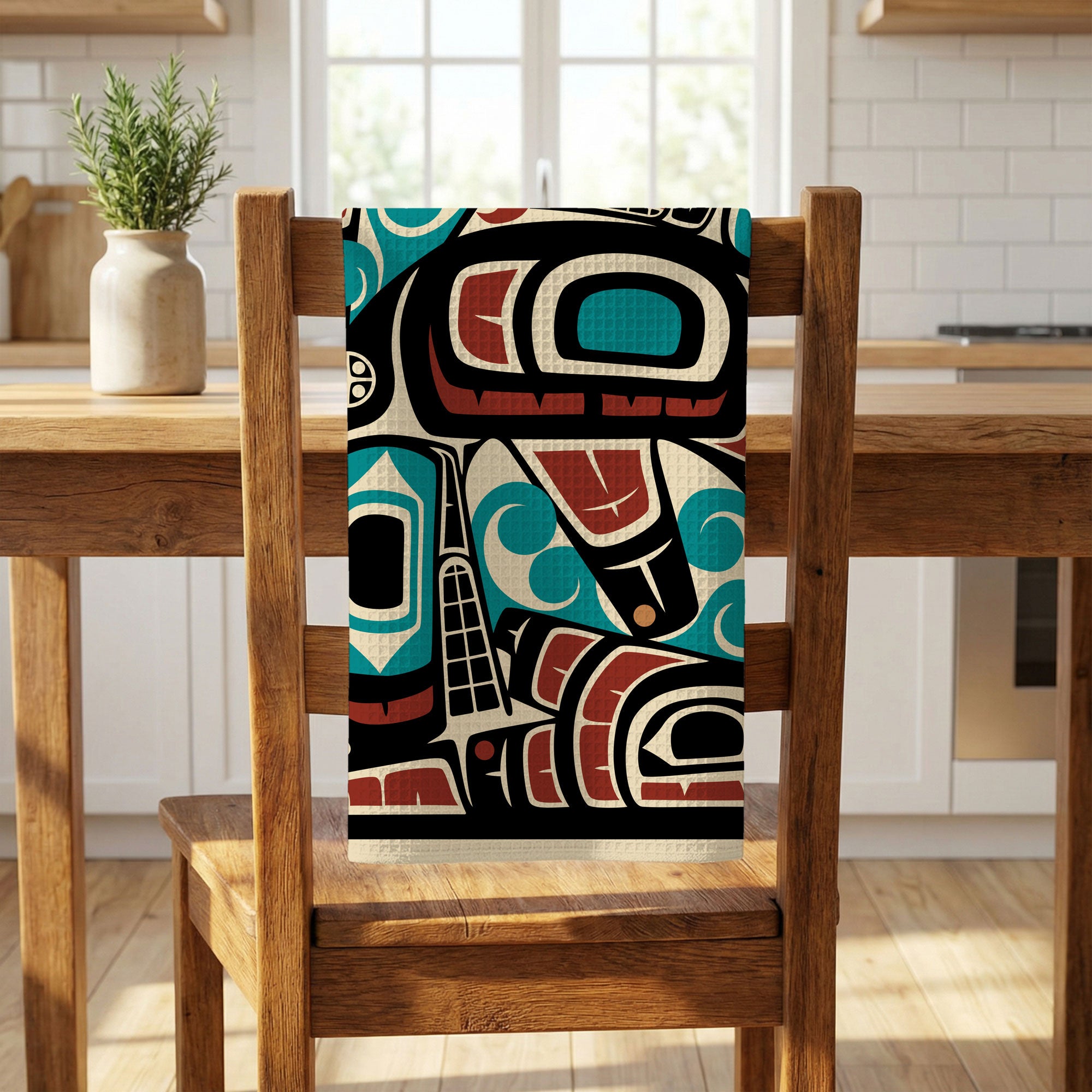 Tea Towel | 18x30" Waffle Weave | Tribal Orca | Signature Collection