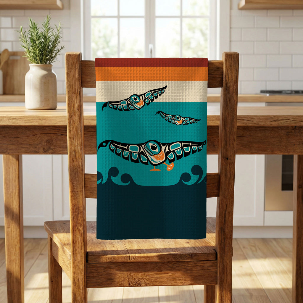 Tea Towel | 18x30" Waffle Weave | Tribal Puffins | Signature Collection