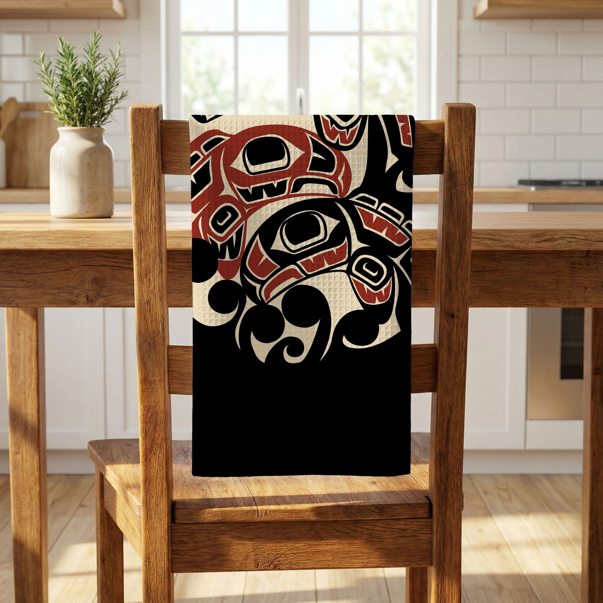 Tea Towel | 18x30" Waffle Weave | Tribal Salmon | Signature Collection