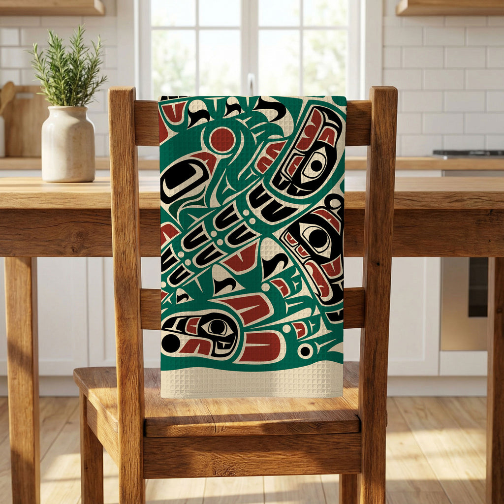 Tea Towel | 18x30" Waffle Weave | Tribal Sea Monster | Signature Collection