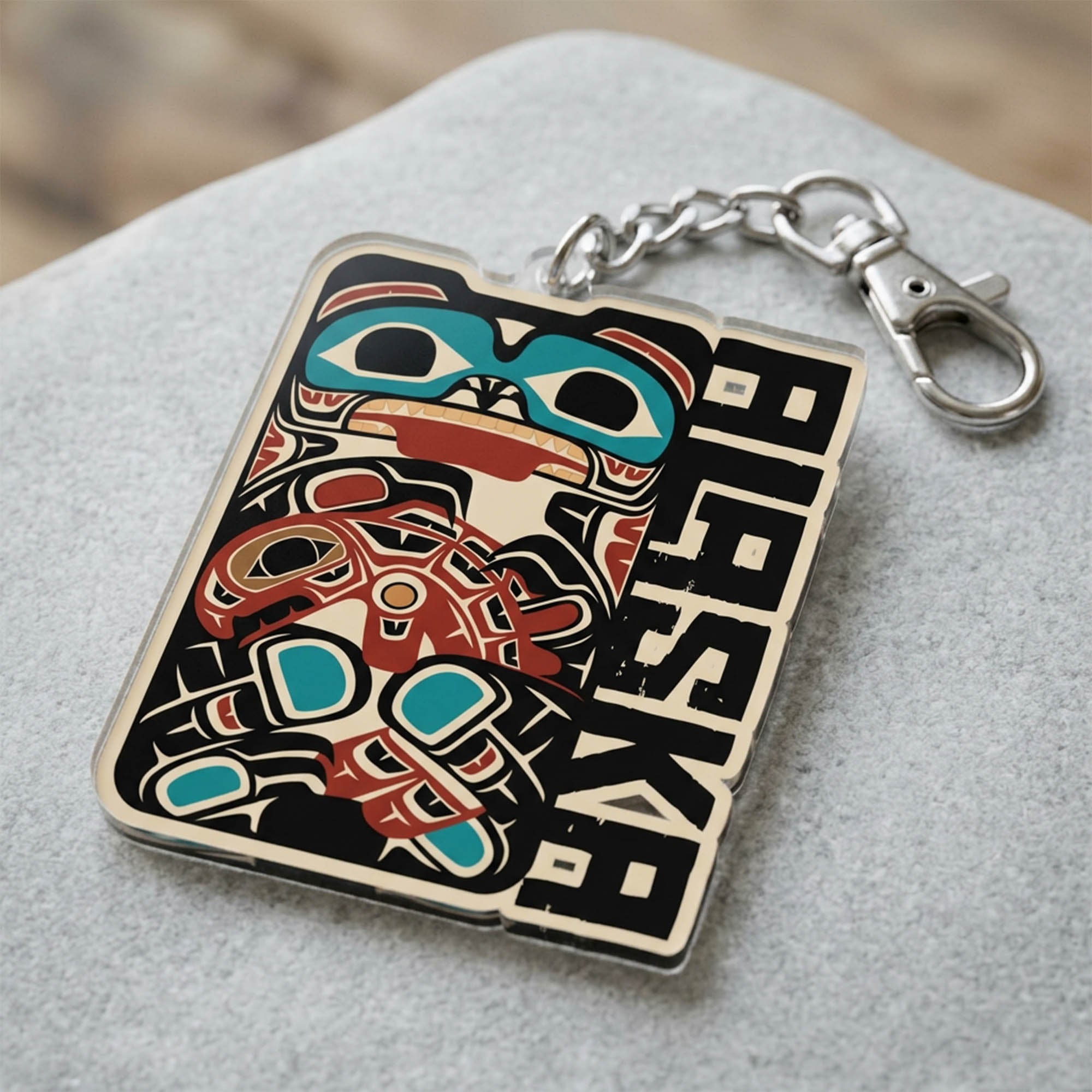 Acrylic Die Cut Keychain | Classic Alaska Tribal Bear & Salmon | Stateline™ Collection
