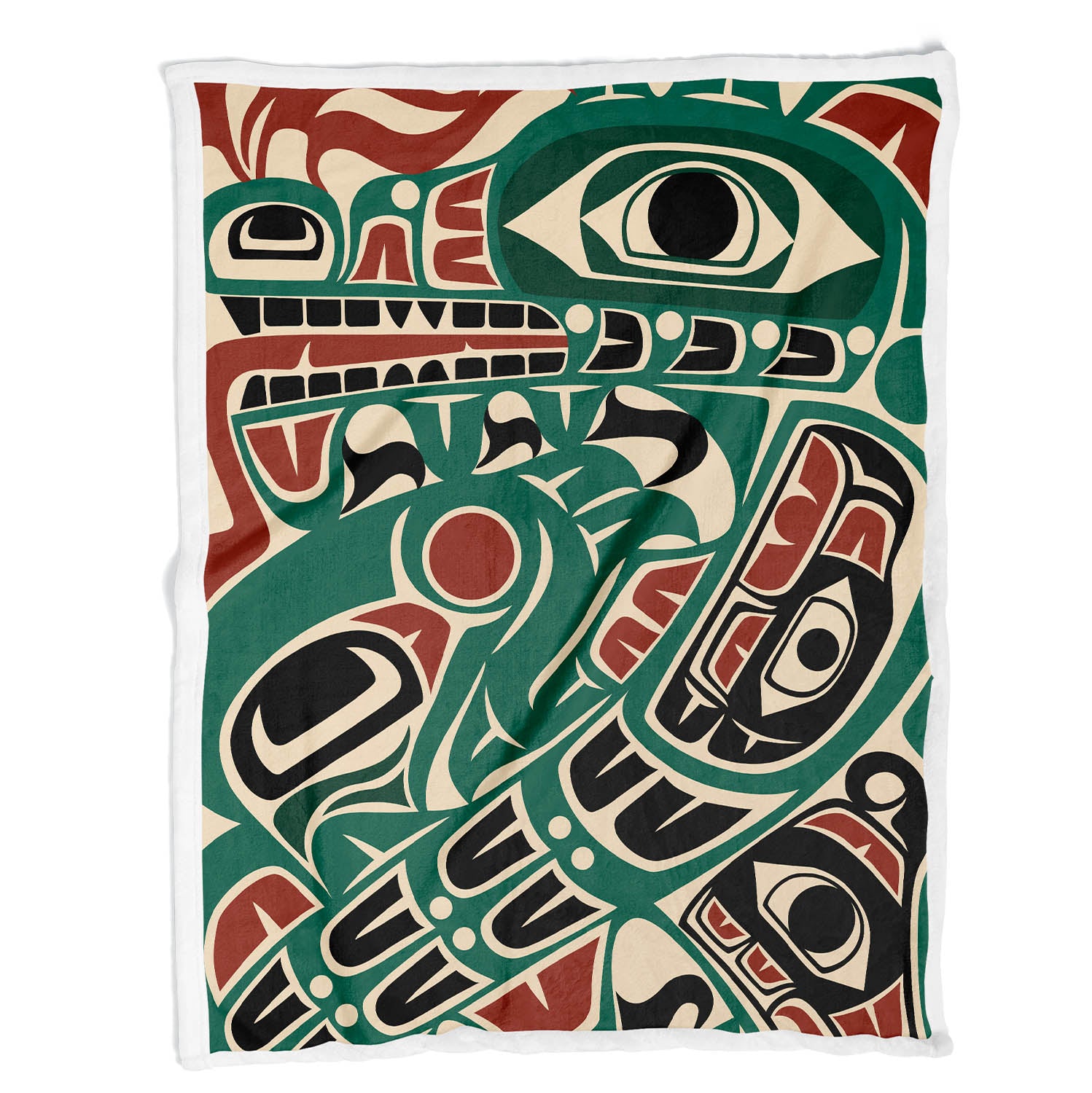 Sherpa Lined Coral Fleece Blanket | Classic Tribal Sea Monster | Northern Spiritlines™ Signature