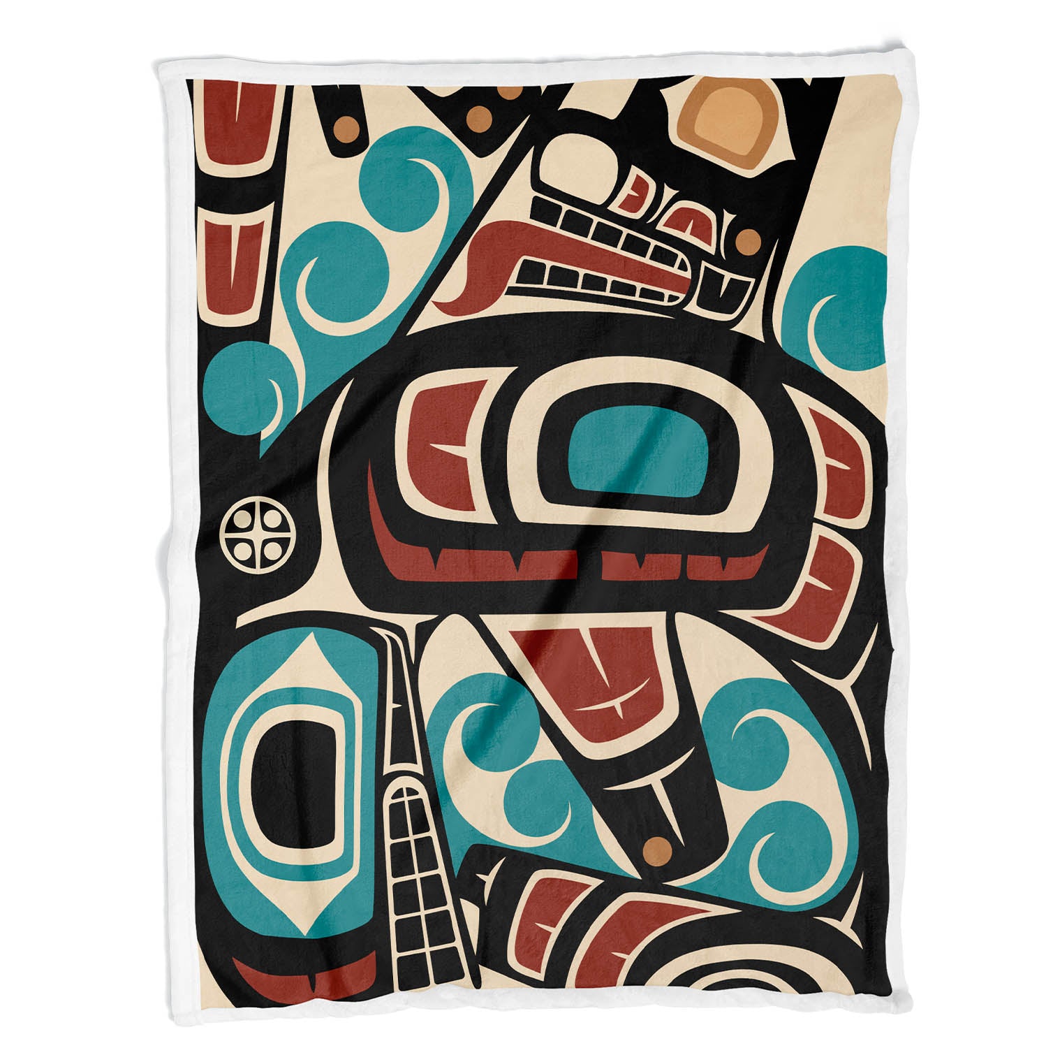 Sherpa Lined Coral Fleece Blanket | Classic Tribal Orca | Northern Spiritlines™ Signature